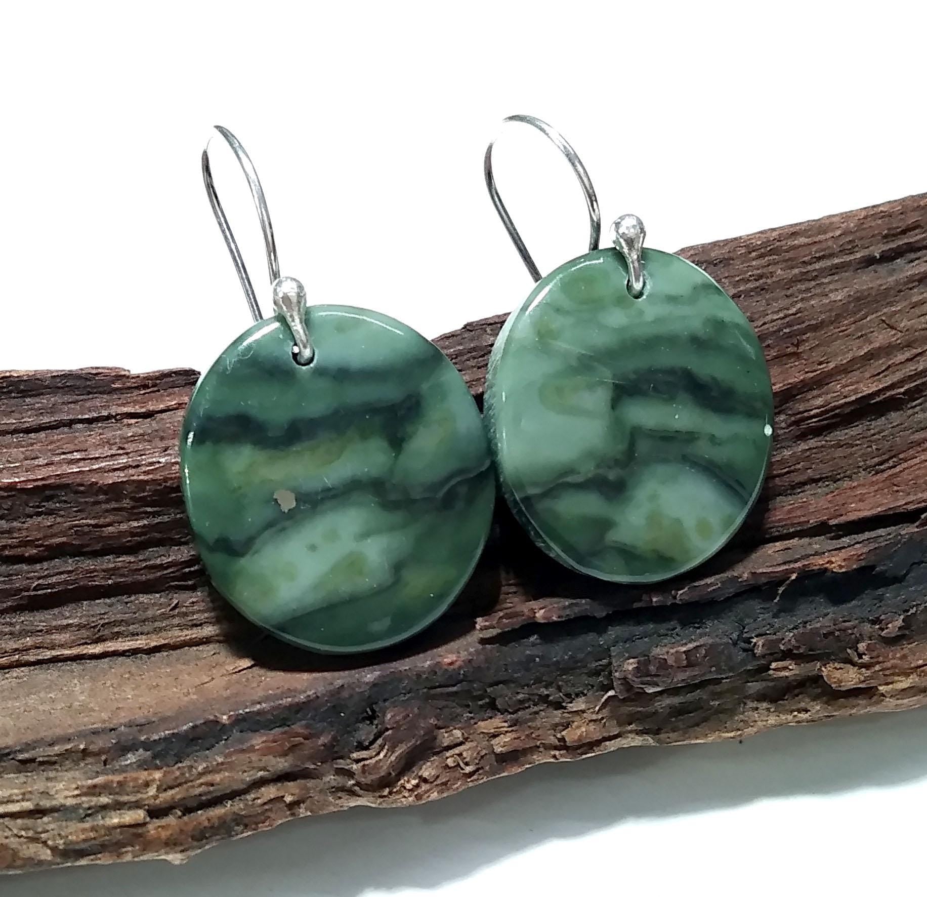 Green Zebra Jasper Gemstone Earring, Solid 925 Starling Silver Earring, Natural Zebra Jasper Stone Size 19x17mm Gift For Girls & Women