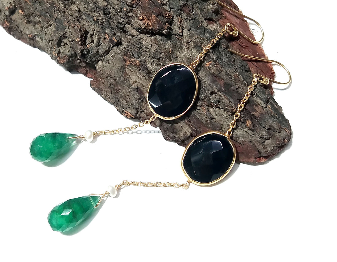 Black Onyx,Green Jade Gemstone Earrings, 925 Sterling Silver Earring, Handmade Making Jewelry Earring, Gift Women Birthstone Earring