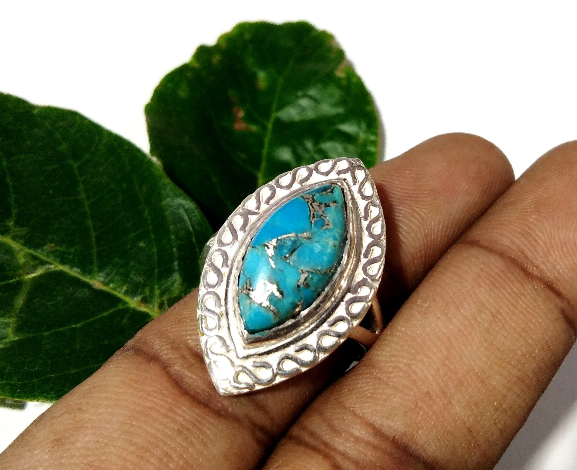 Natural Blue Copper Turquoise Ring ! 925 Starling Silver Jewelry, Handmade Ring, Boho Ring, Birthday Gift For Girls & Women, Statement Ring.