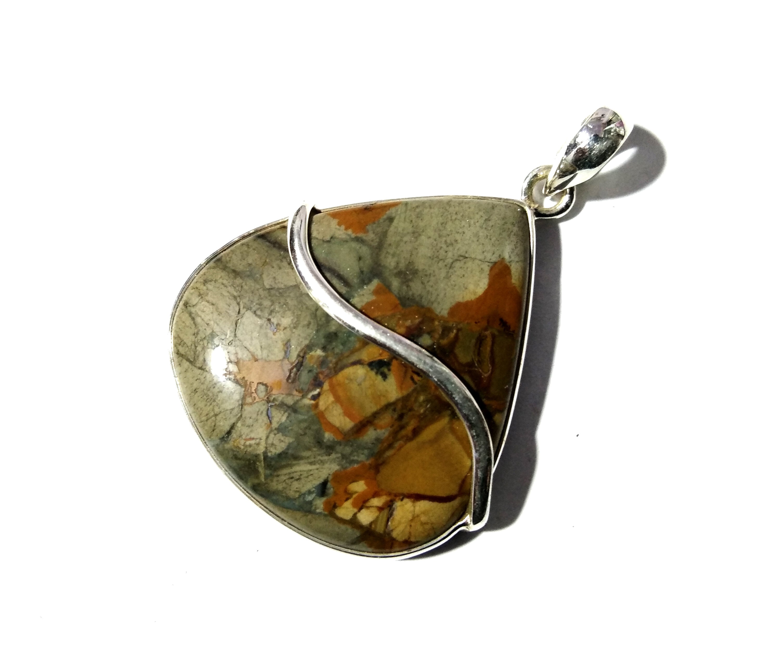 Natural Polychrome Jasper Gemstone Pendant, 925 Solid Starling Silver Pendant, Pear Shape Handmade Pendant Jewelry, Gift For Women Pendant