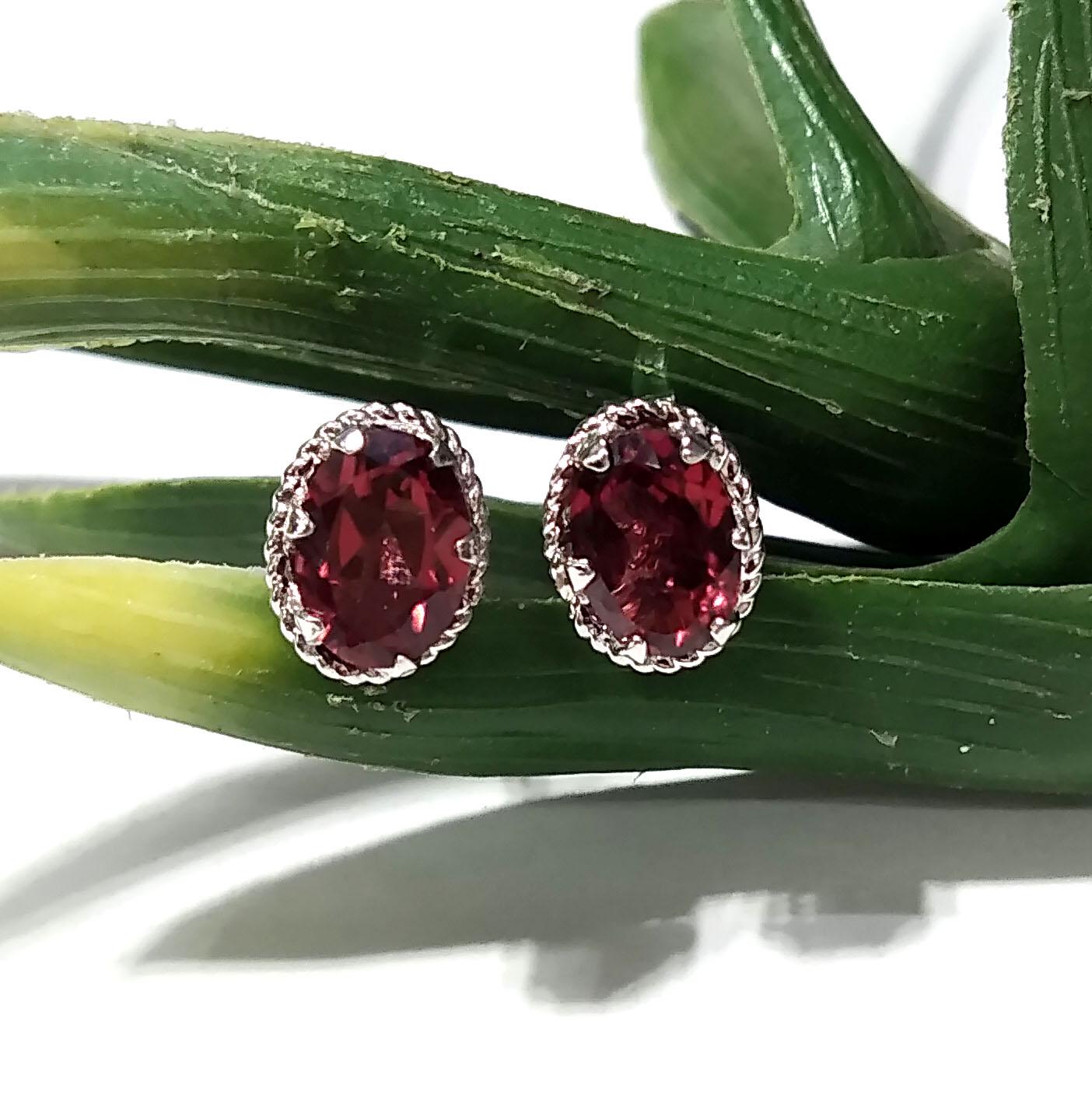 Natural Garnet Stud Earrings, 925 Starling Silver Earring Jewelry, Red Garnet Gemstone Oval Shape Stone Size 7x5 mm Christmas Gift For Her