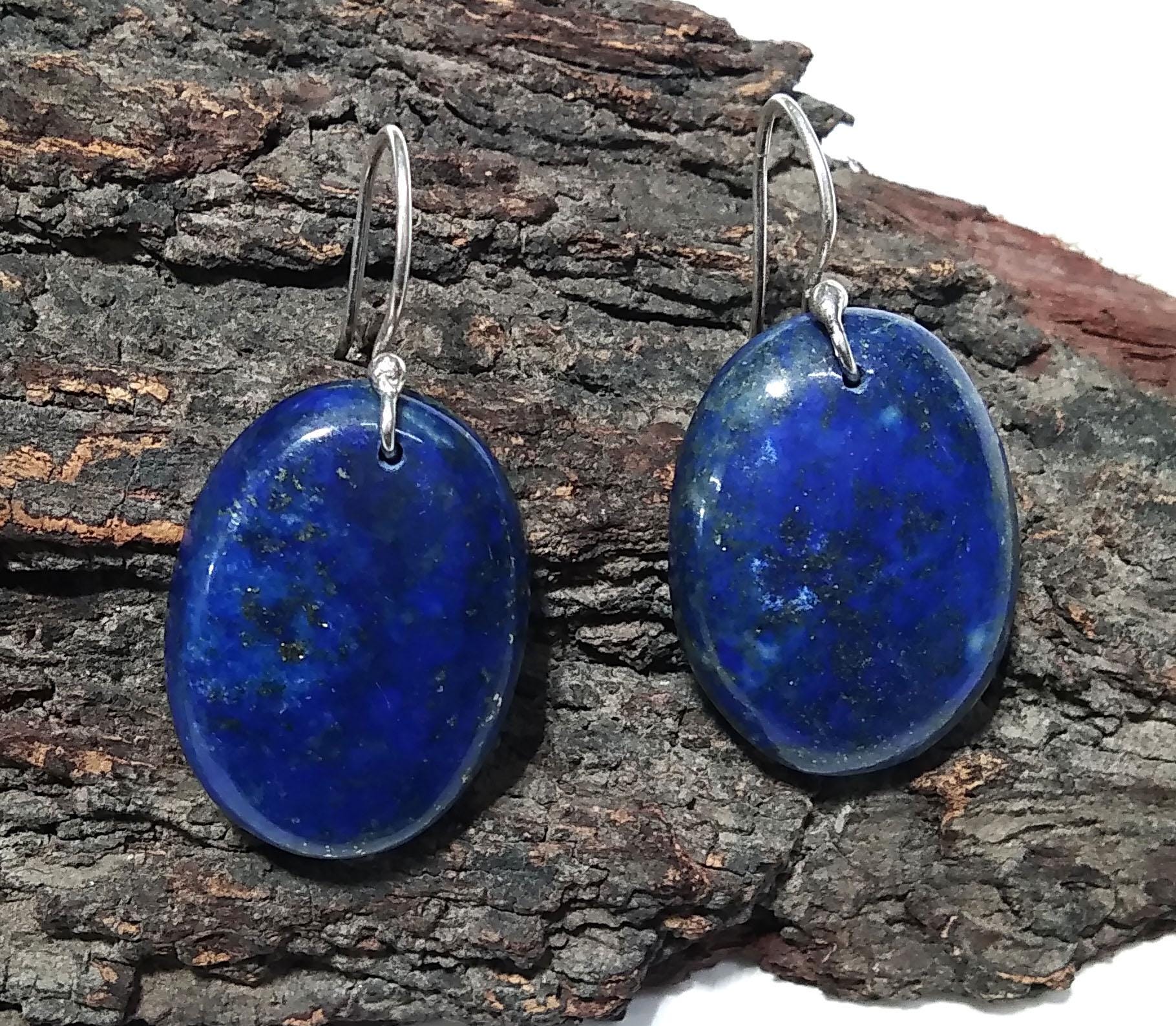 Lapis Lazuli Earring, Natural Lapis Lazuli Gemstone Earring, 925 Sterling Silver Earring, Handmade Silver Jewelry Hoop Earring, Gift For Her