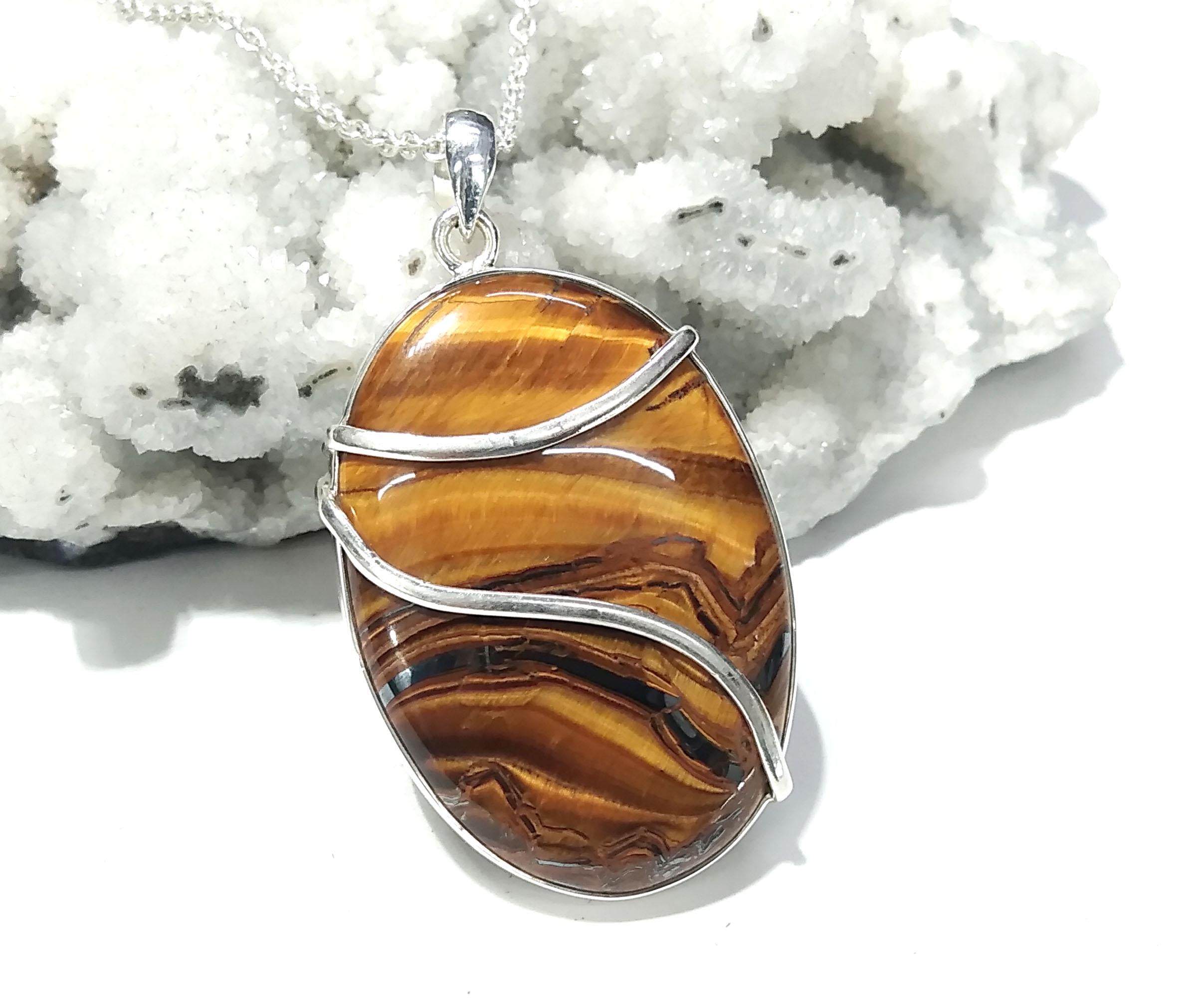 Natural Tiger Eye Gemstone Pendant, 925 Starling Silver Jewellery, Beautiful Nice Yellow Tiger Eye  Pendant Chain Necklace Wedding Gift Etc.