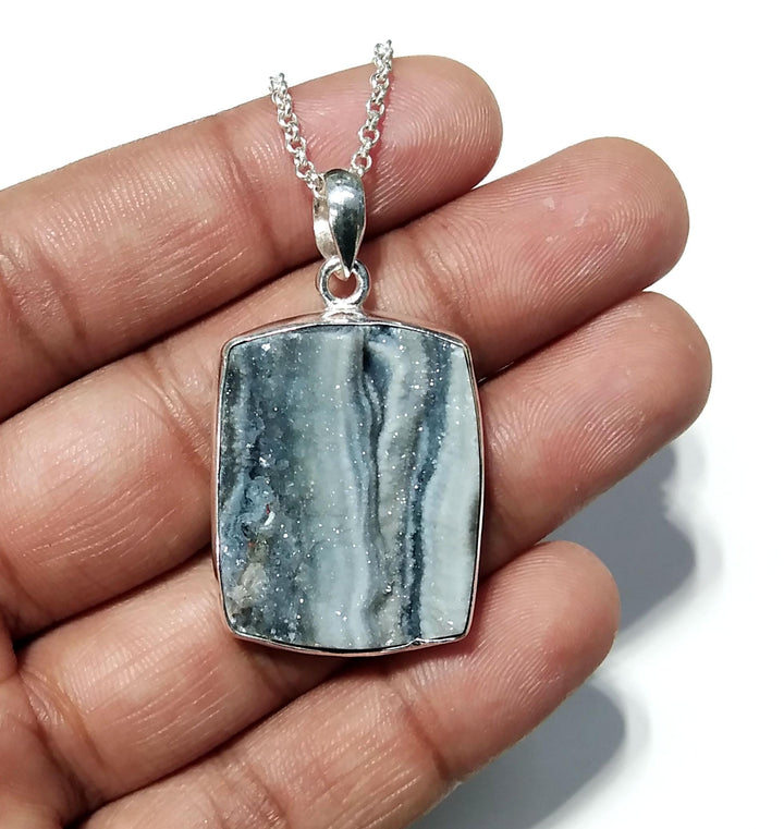 Natural Desert Druzy Gemstone Pendant, 925 Sterling Silver Pendant, Desert Druzy Chain Pendant Necklace, Handmade Gift For Wedding Pendant