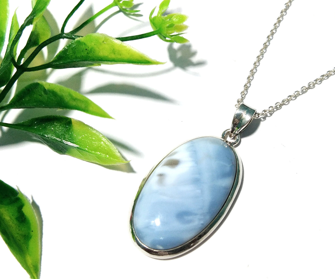 Blue Opal Stone Pendant Chain Necklace, Natural Blue Opal Stone, 925 Silver Pendant Necklace, Blue Opal Handmade Jewelry, Gift For Wedding