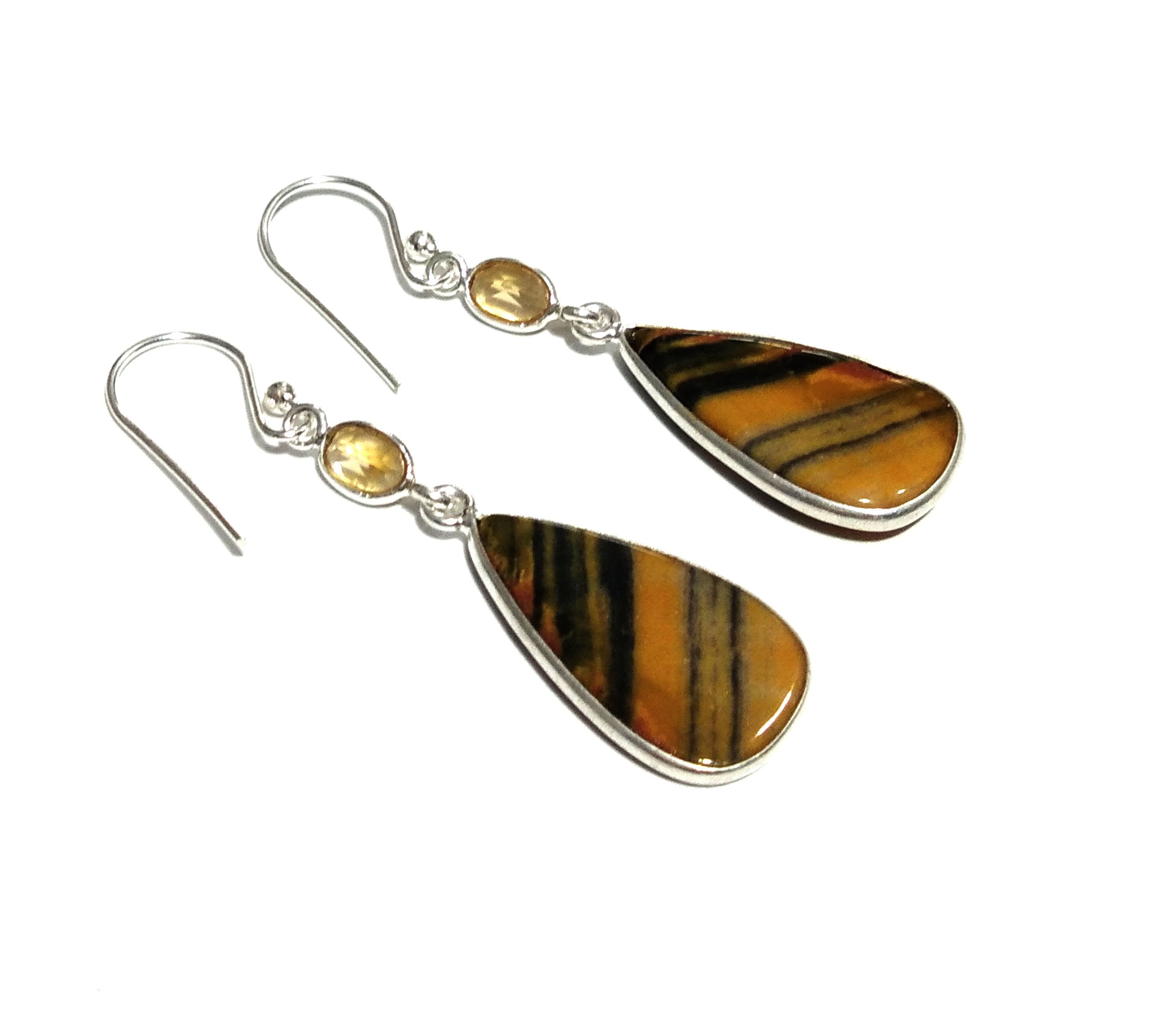 Natural Yellow Tiger eye/Citrine Gemstone Drop Earring, 925 Solid Starling Silver Earring, Stone Size 23x13mm Gift Wedding Christmas Earring