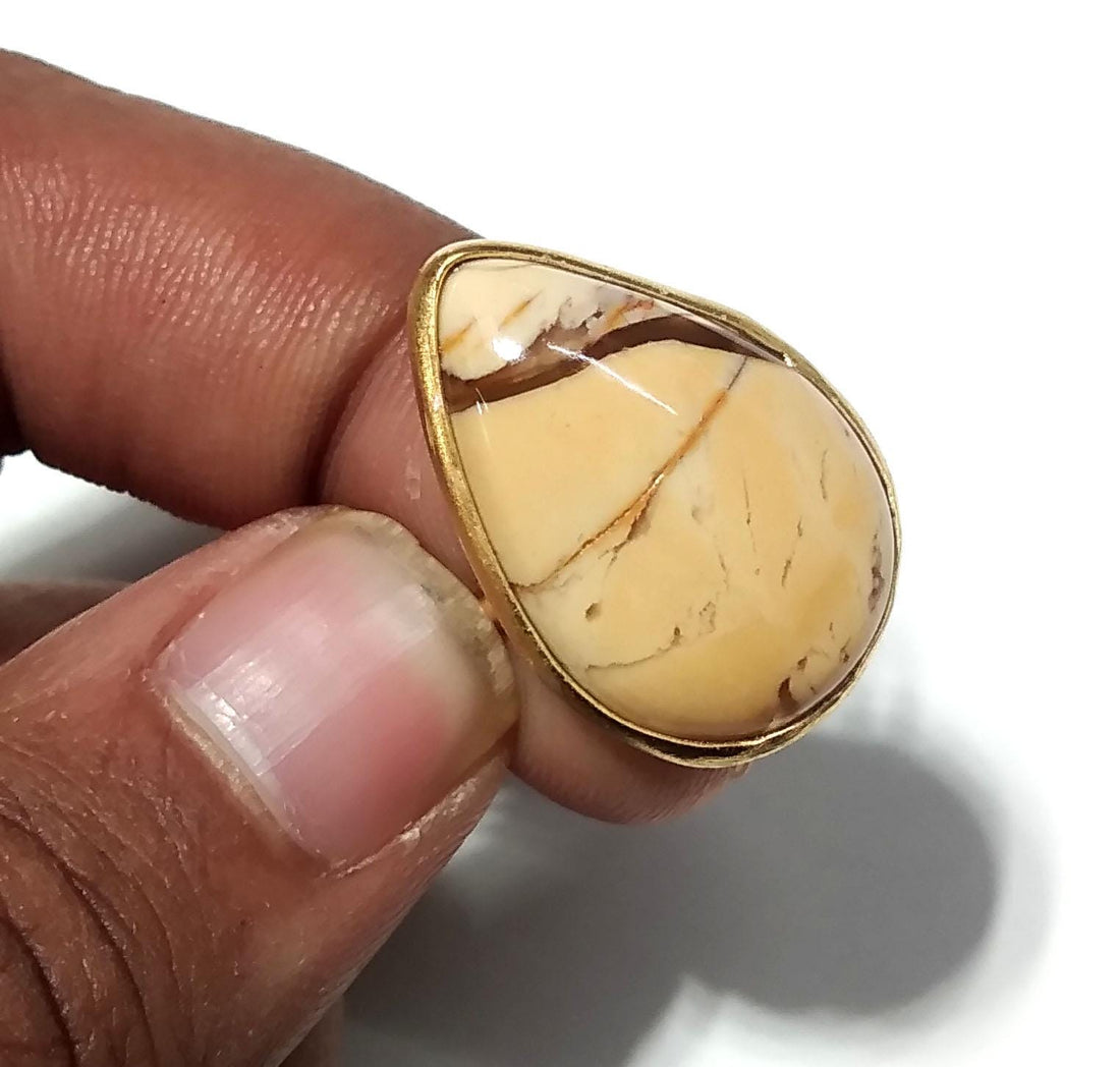 Natural Mookaite Jasper Ring, 925 Starling Silver Gold Plated Ring Jewelry, Mookaite Stone Size 22x15 mm Handmade Gift Wedding Ring Jewelry
