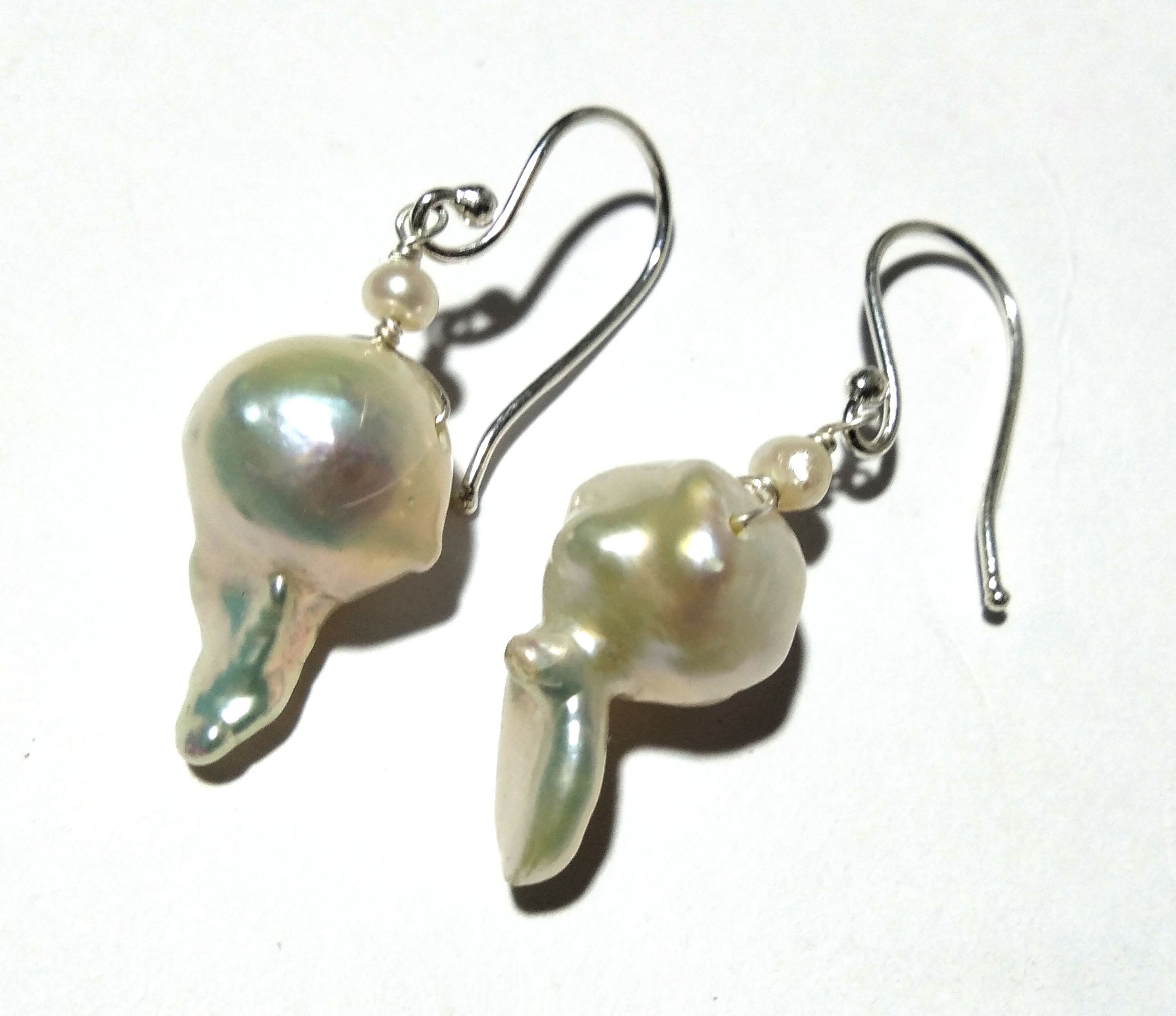 Natural Fresh Water Baroque Pearl Stone Drop Earring, 925 Solid Starling Silver Earring, Top Color White Pearl Gemstone Gift Wedding Earring