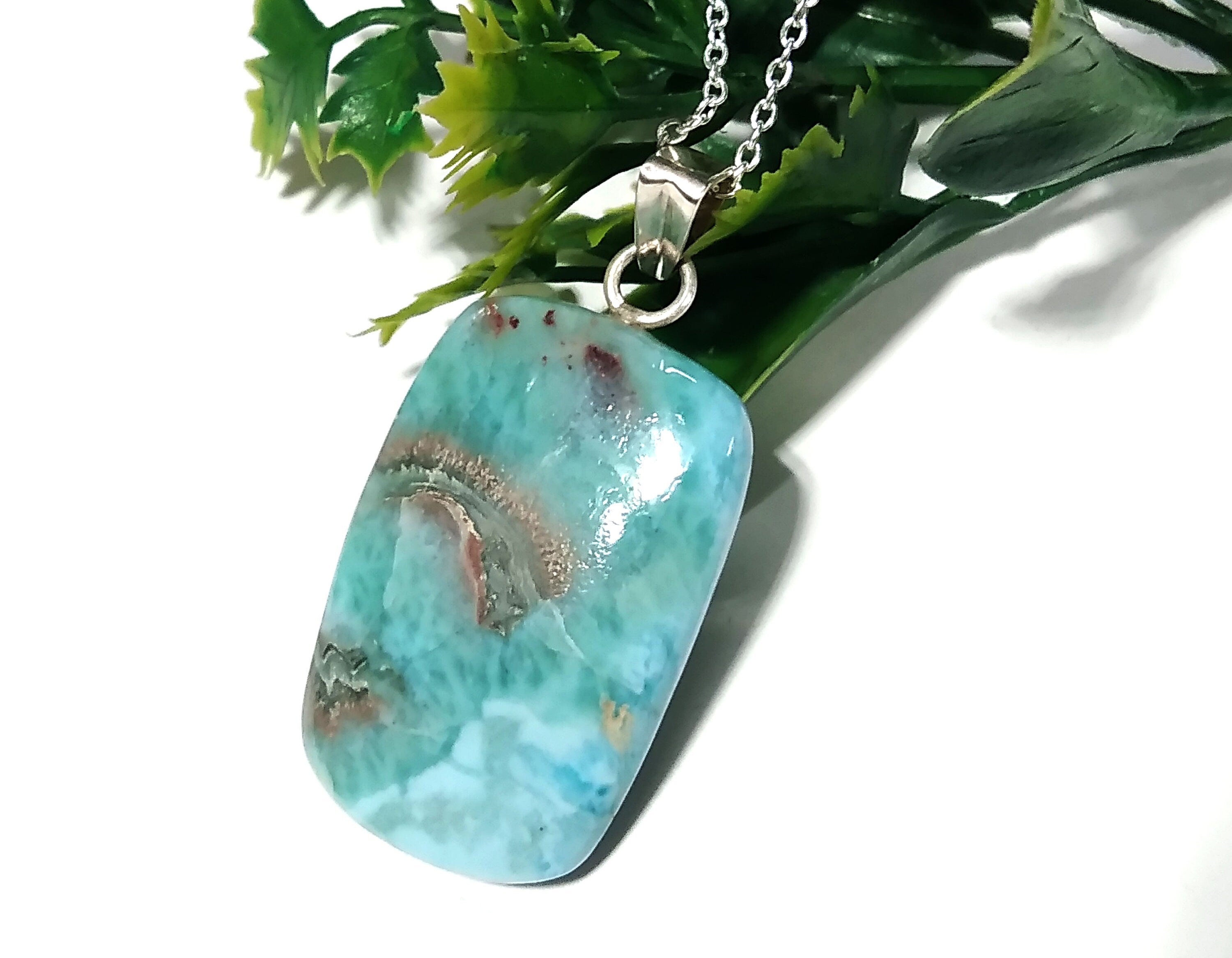Natural Larimar Gemstone Chain Pendant, 925 Starling Silver Pendant Necklace, Handmade Jewelry Wonderful Larimar Stone Size 34x22 mm Pendant