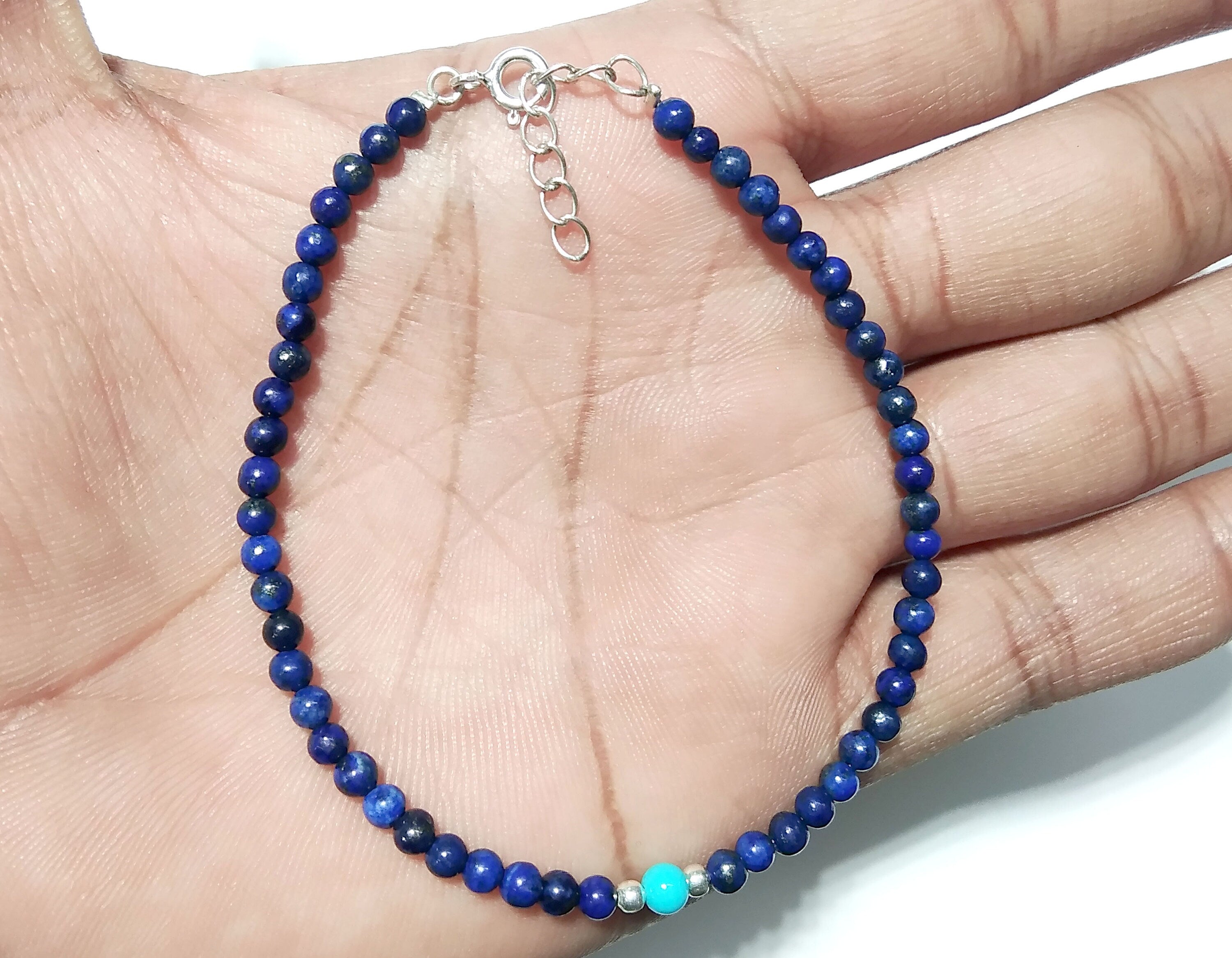 Lapis Lazuli And Turquoise Bracelet, Natural Lapis Lazuli Gemstone Bracelet, 925 Solid Sterling Silver Stone Bracelet, Handmade Jewelry Gift