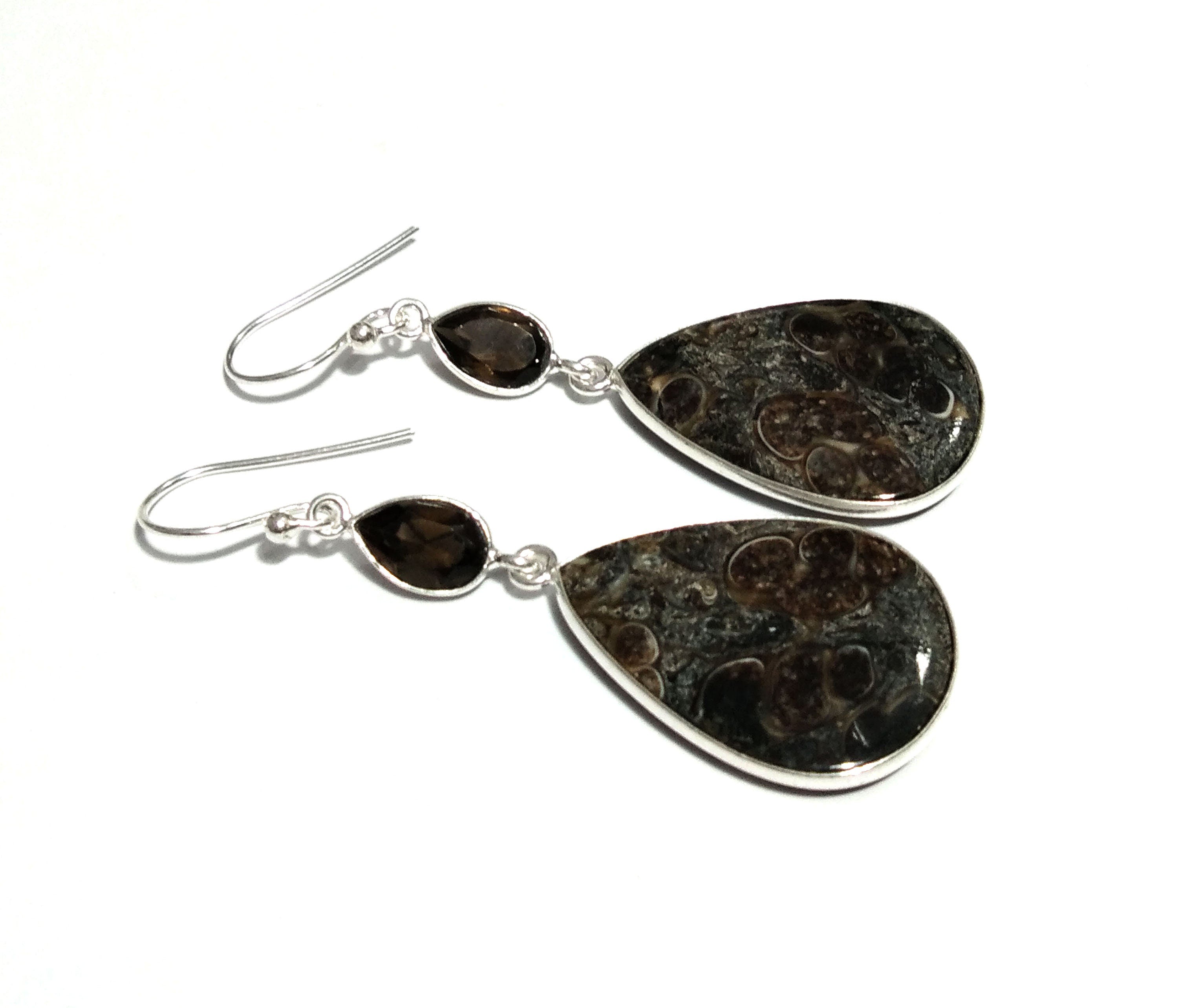 Natural Tutela Jasper/Smoky Quartz Gemstone Earring, 925 Solid Starling Silver Earring, Stone Size 27x19 mm Gift Birthday Earring Jewelry