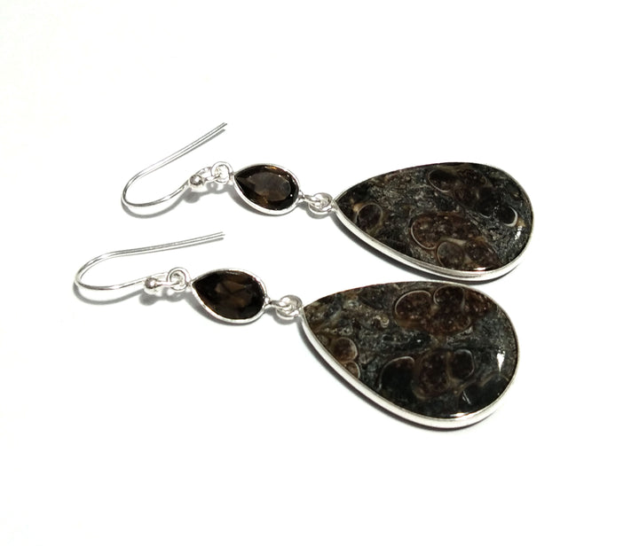 Natural Tutela Jasper/Smoky Quartz Gemstone Earring, 925 Solid Starling Silver Earring, Stone Size 27x19 mm Gift Birthday Earring Jewelry