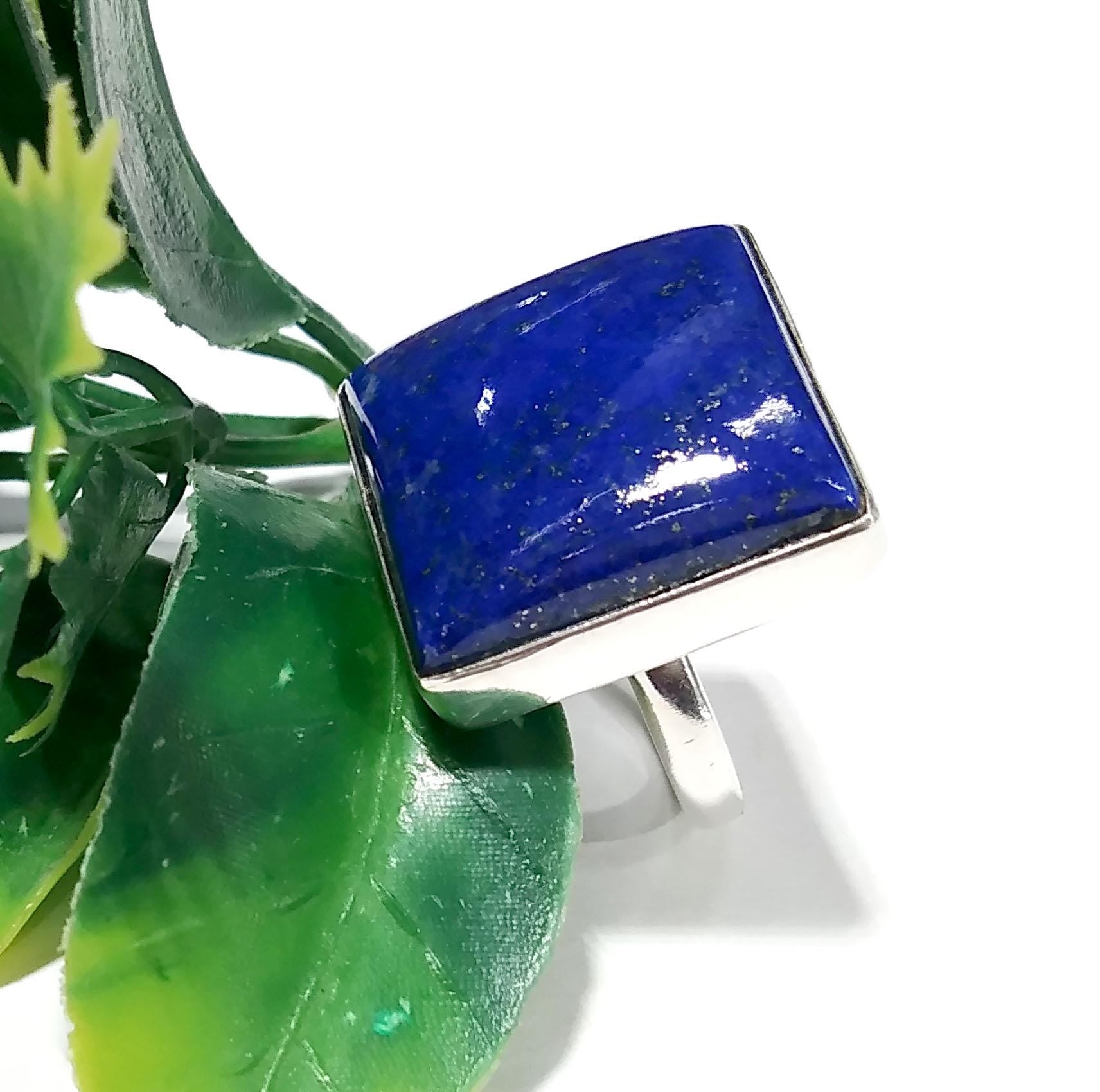 Lapis Lazuli Gemstone Ring, Solid 925 Sterling Silver Ring, Natural Genuine Lapis Lazuli Cabochon Stone Ring, Healing Crystal Jewelry Gift