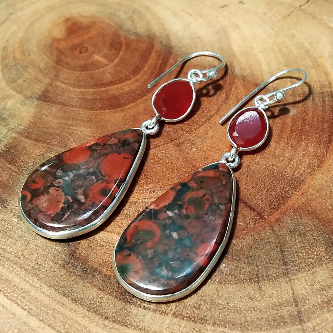 Natural Poppy Jasper, Carnelian Gemstone Earring, 925 Solid Starling Silver Earring, Gift Wedding Earring, Jewelry For Girls & Women.