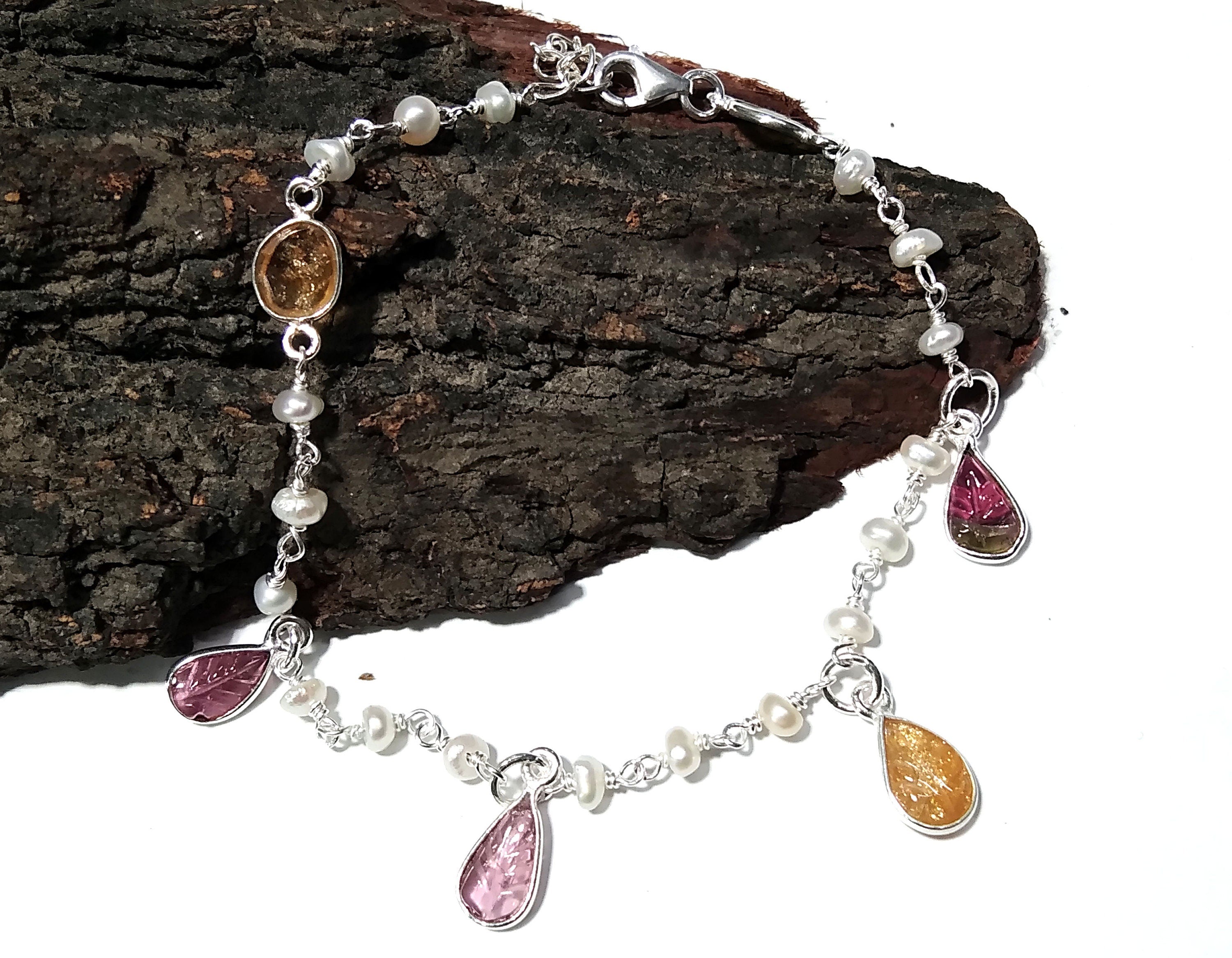 Multi Tourmaline Gemstone Bracelet, 925 Sterling Silver Bracelet, Healing Crystal Gemstone Bracelet, Tourmaline Gift Valentine day Bracelet