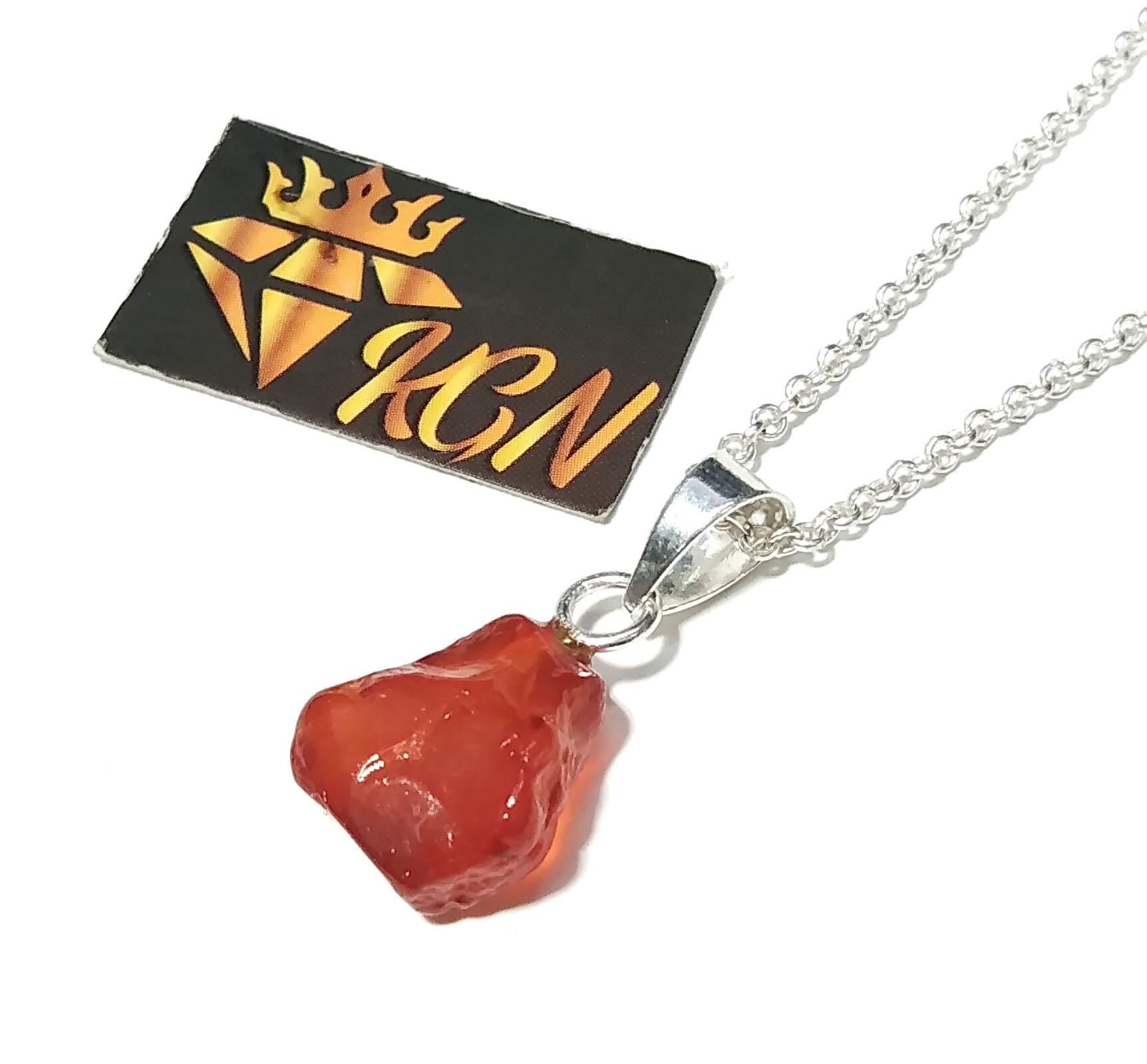 Natural Gemstone Rough Carnelian Pendant Necklace Chain, 925 Starling Silver Carnelian Pendant Chain Necklace Jewelry Stone Size 13x12 mm