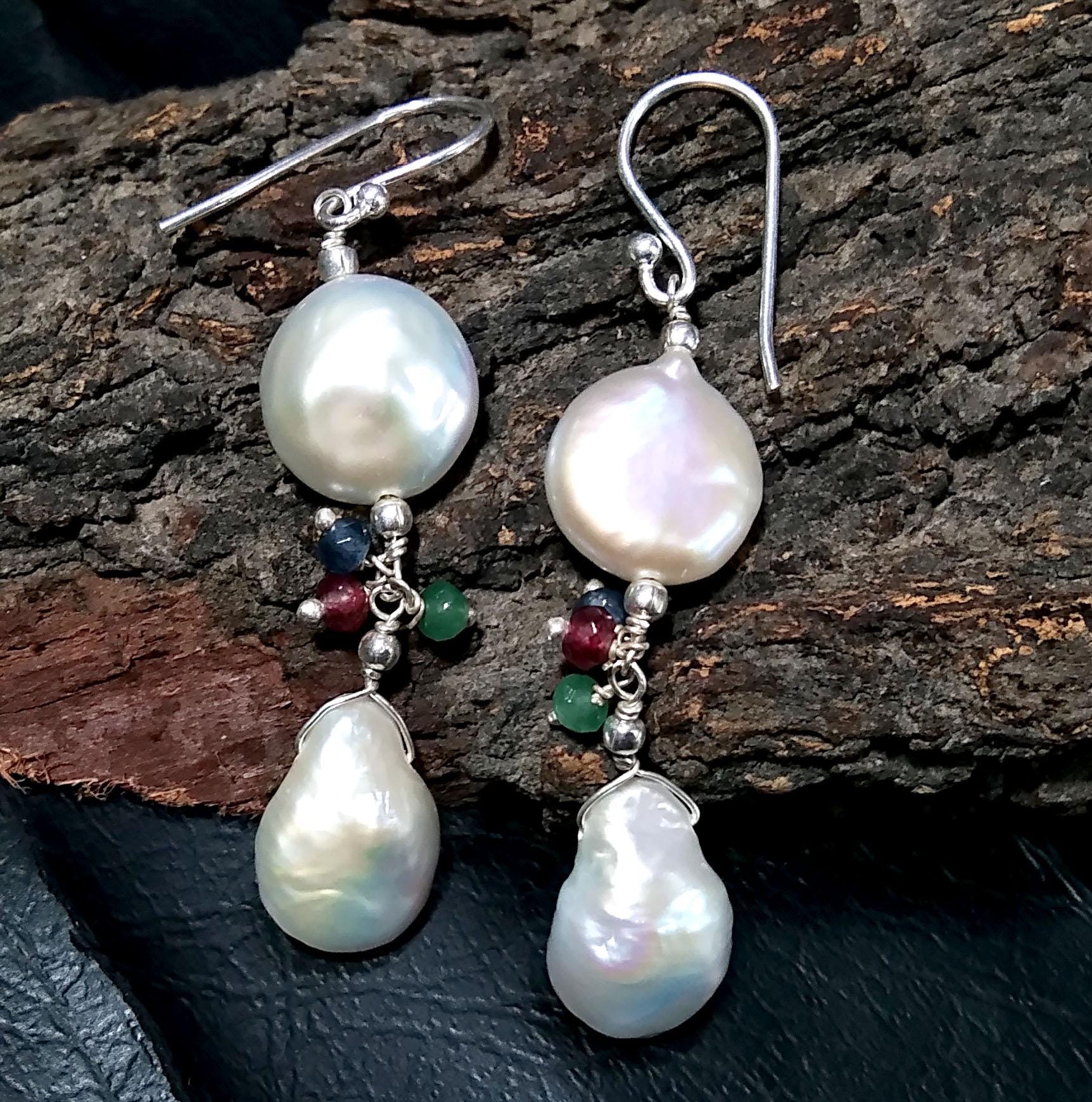 Beautiful Natural Pearl Gemstone Earring, 925 Solid Starling Silver Earring, Top Color White Pearl Gemstone Earring, Gift For Girls/Women.