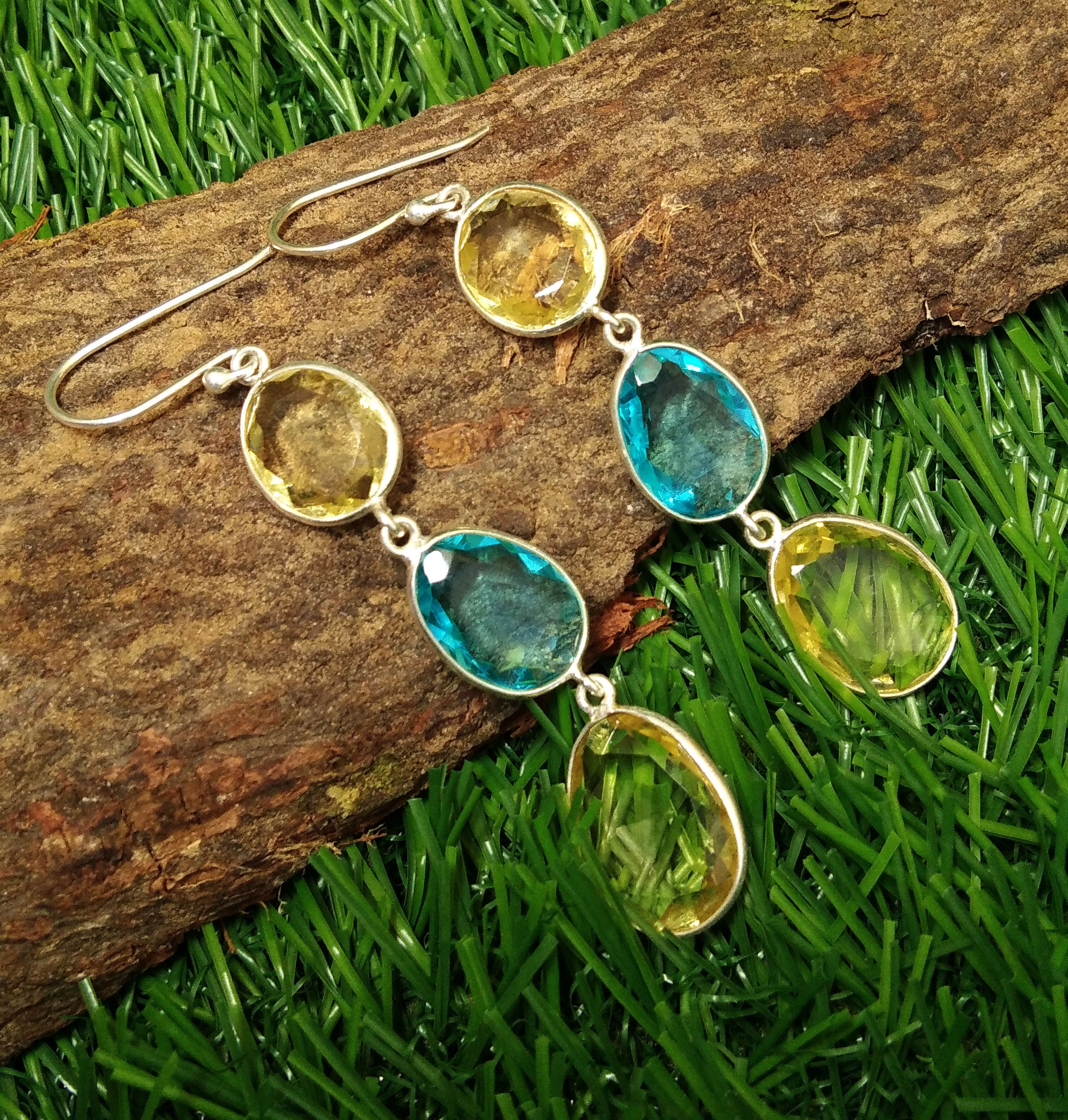 Natural Lemon Quartz/Topaz Earring Gemstone, 925 Starling Silver Earring, Lemon Quartz Stone Fancy Shape Stone Size 14x12 mm to 11x10 mm