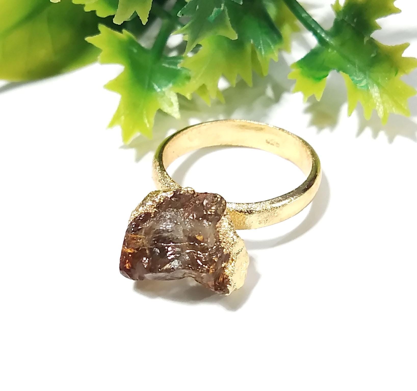 Raw Citrine Gemstone Ring, Solid 925 Sterling Silver Gold Plated Ring, Citrine Stone Size 12x9mm Handmade Rough Ring, Gift Wedding Ring