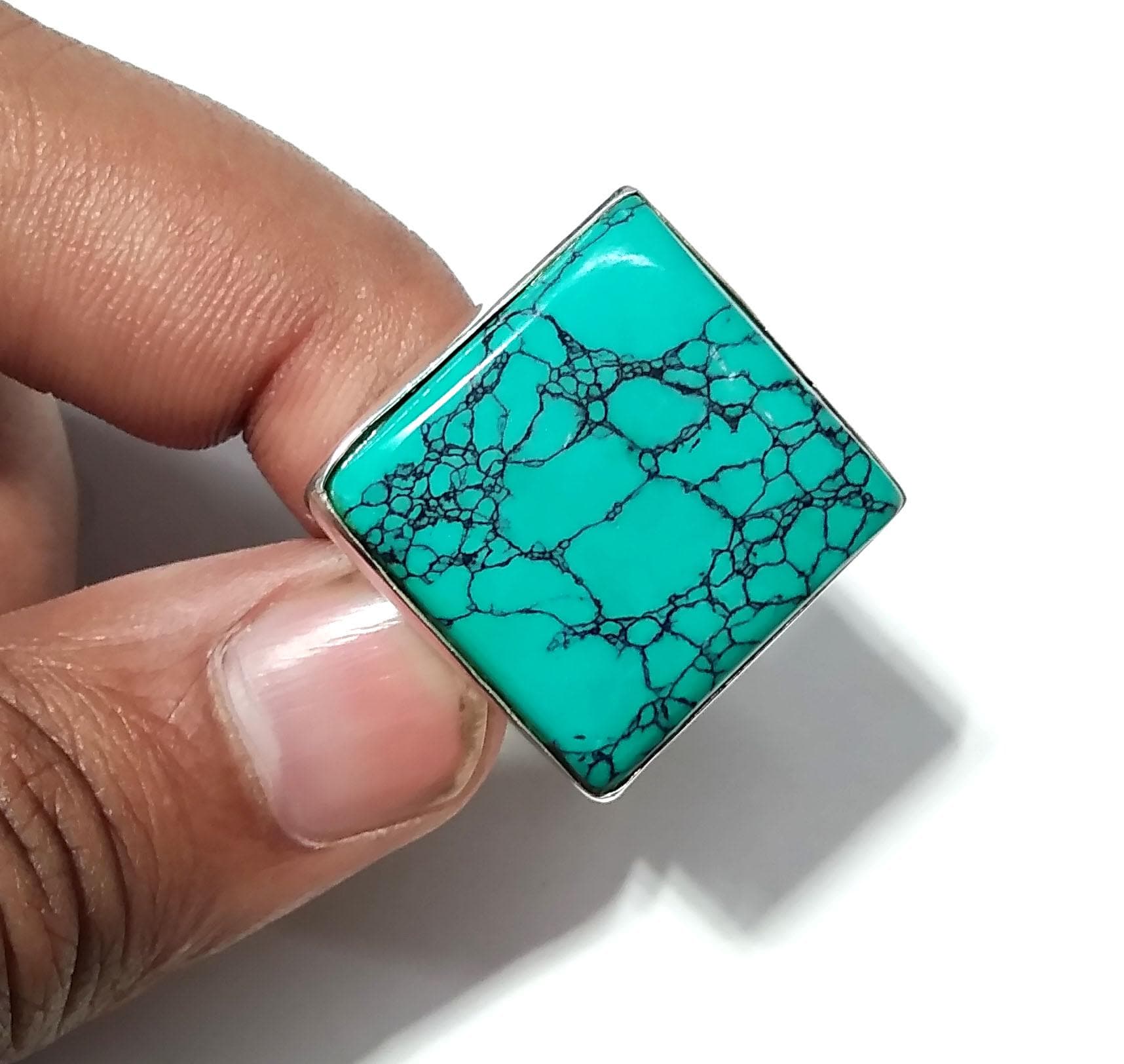 Turquoise Gemstone Rings, Solid 925 Sterling Silver Ring, Natural Turquoise Cabochon Stone Ring, Handmade Sterling Silver Statement Ring