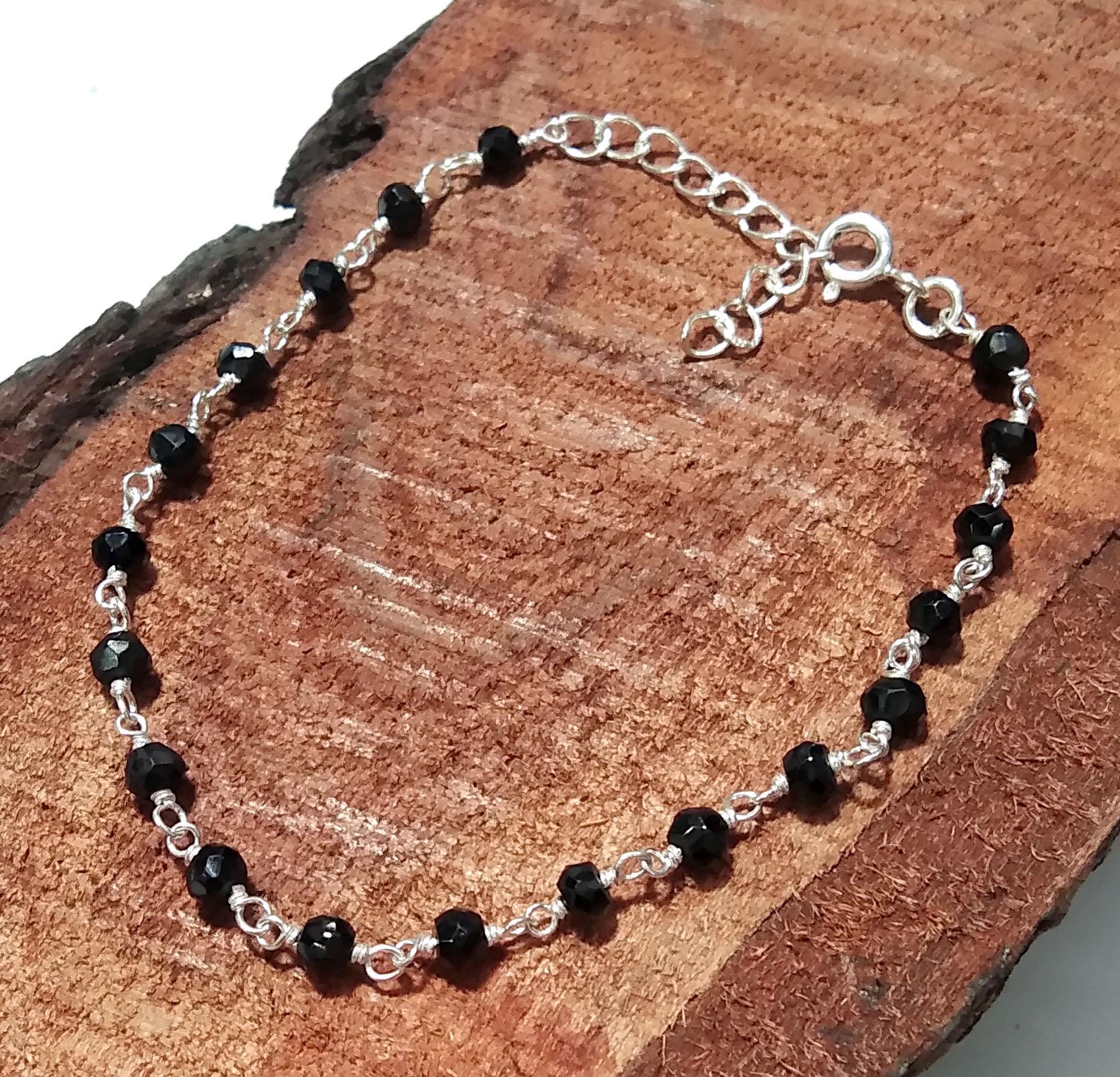 Natural Black Onyx Faceted Gemstone Bracelet, 925 Starling Silver Chain Stone Beads Bracelet Wedding Bracelet Gift Valentine day Bracelet