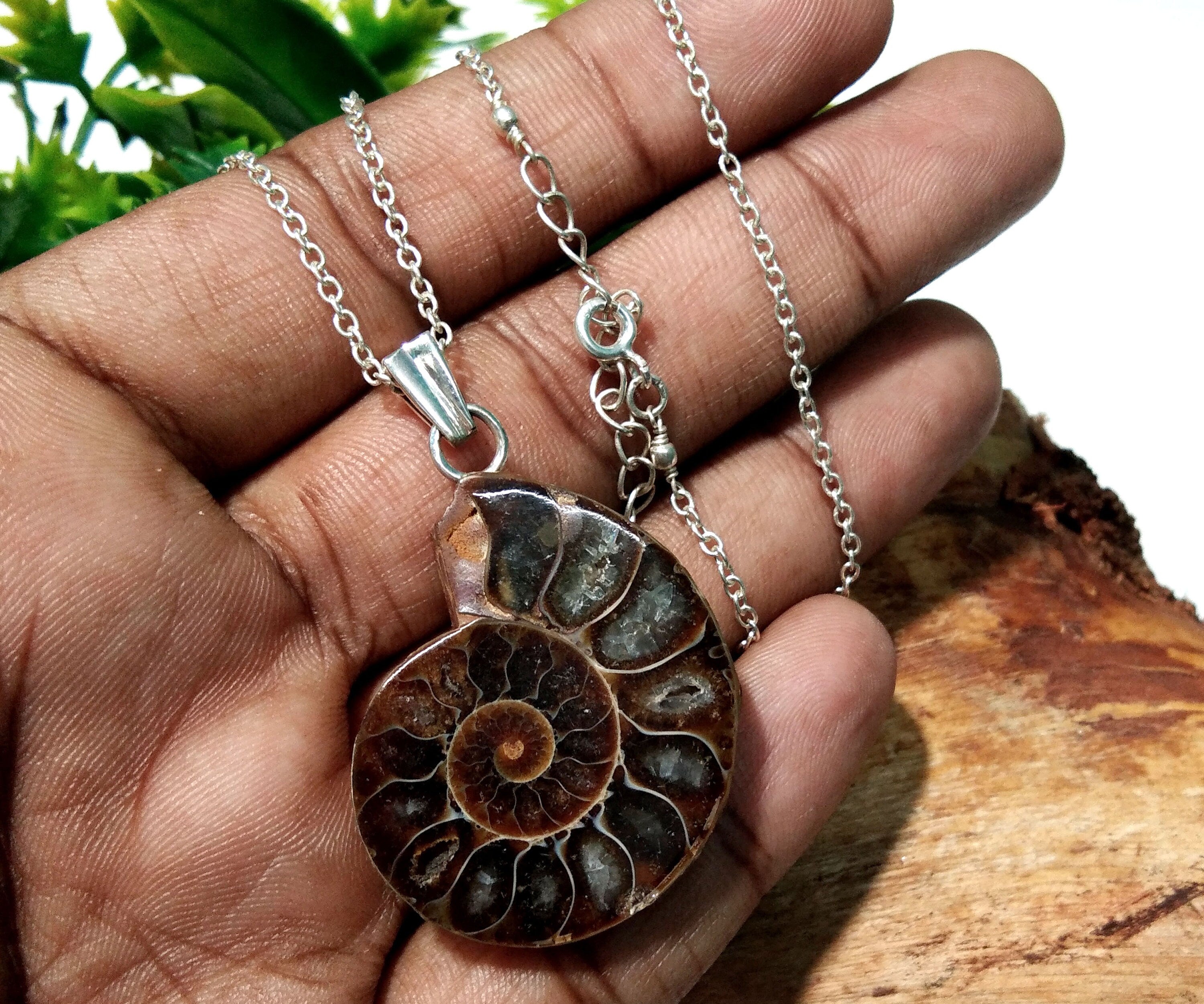 Natural Ammonite Fossil Stone Pendant Chain Necklace, 925 Starling Silver Pendant Jewelry, Ammonite Fossil Pendant, Pendant For Gift Pendant