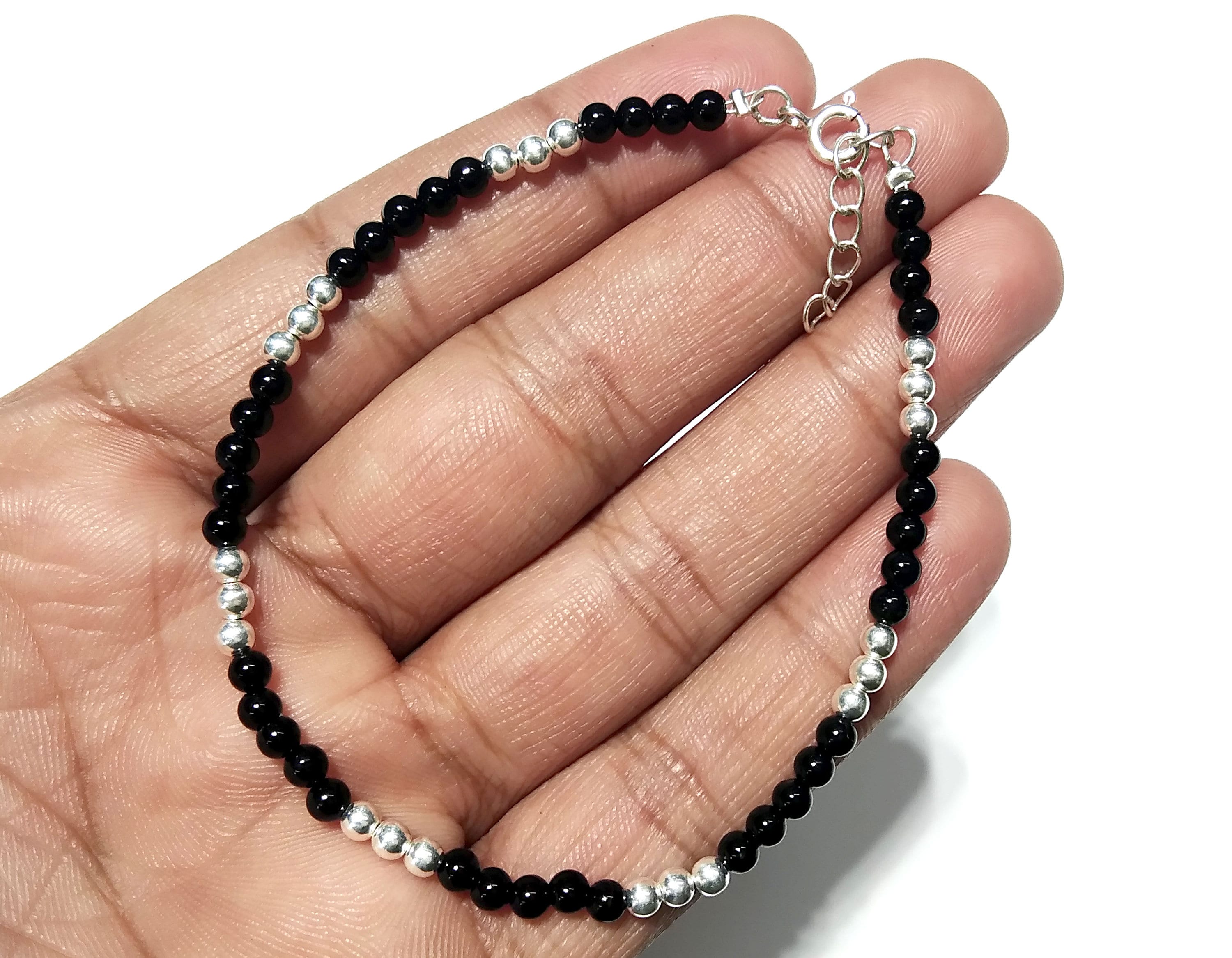 Natural Black Onyx Bracelet, 925 Solid Sterling Silver Bracelet, Gemstone Bracelet, For Women-Adjustable Bracelet, Silver Bracelet For Women