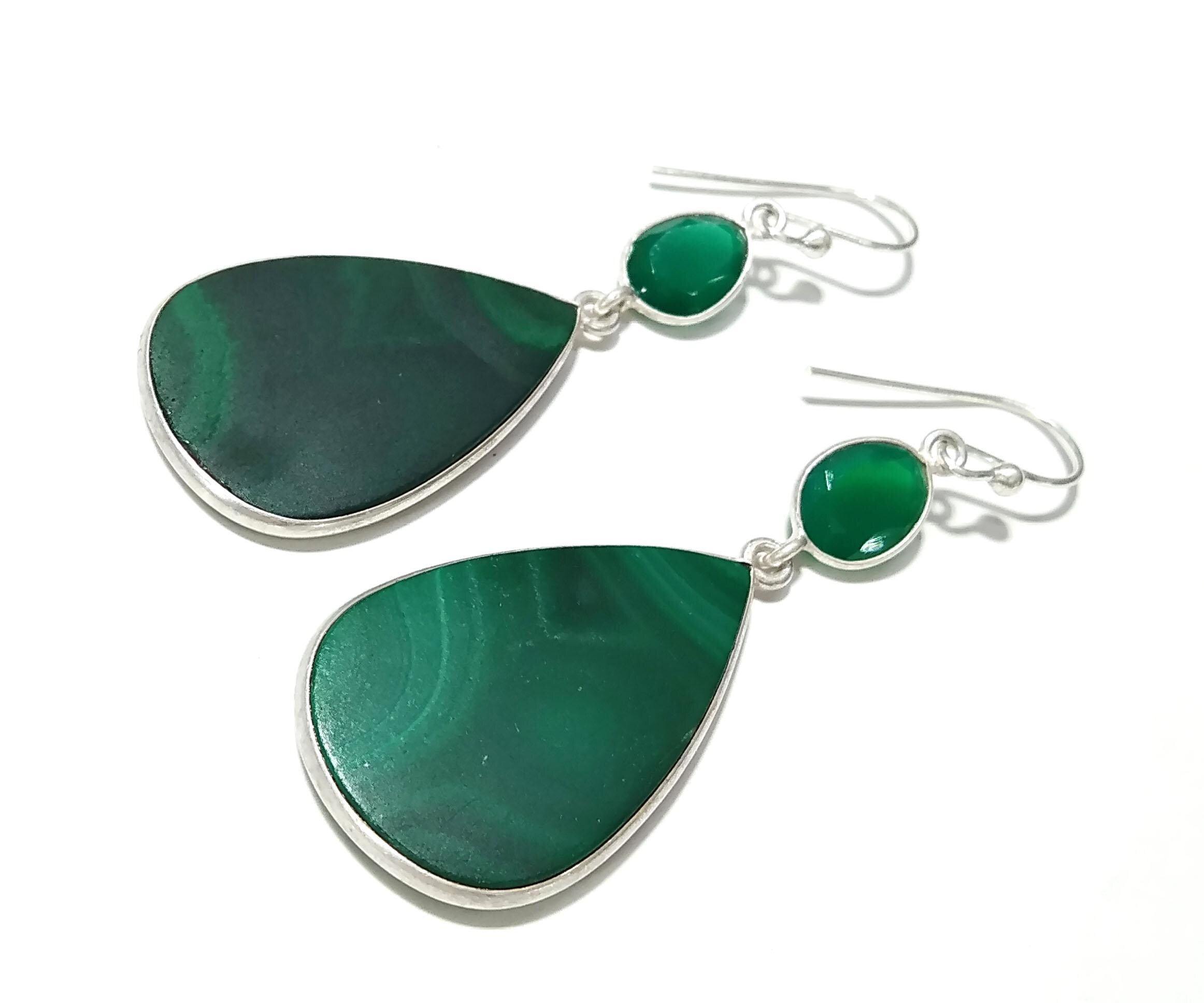 Malachite And Green Onyx Stone Earring, 925 Starling Silver Earring, Natural Malachite Stone Handmade Gift Women Bridesmaid Earring Stone