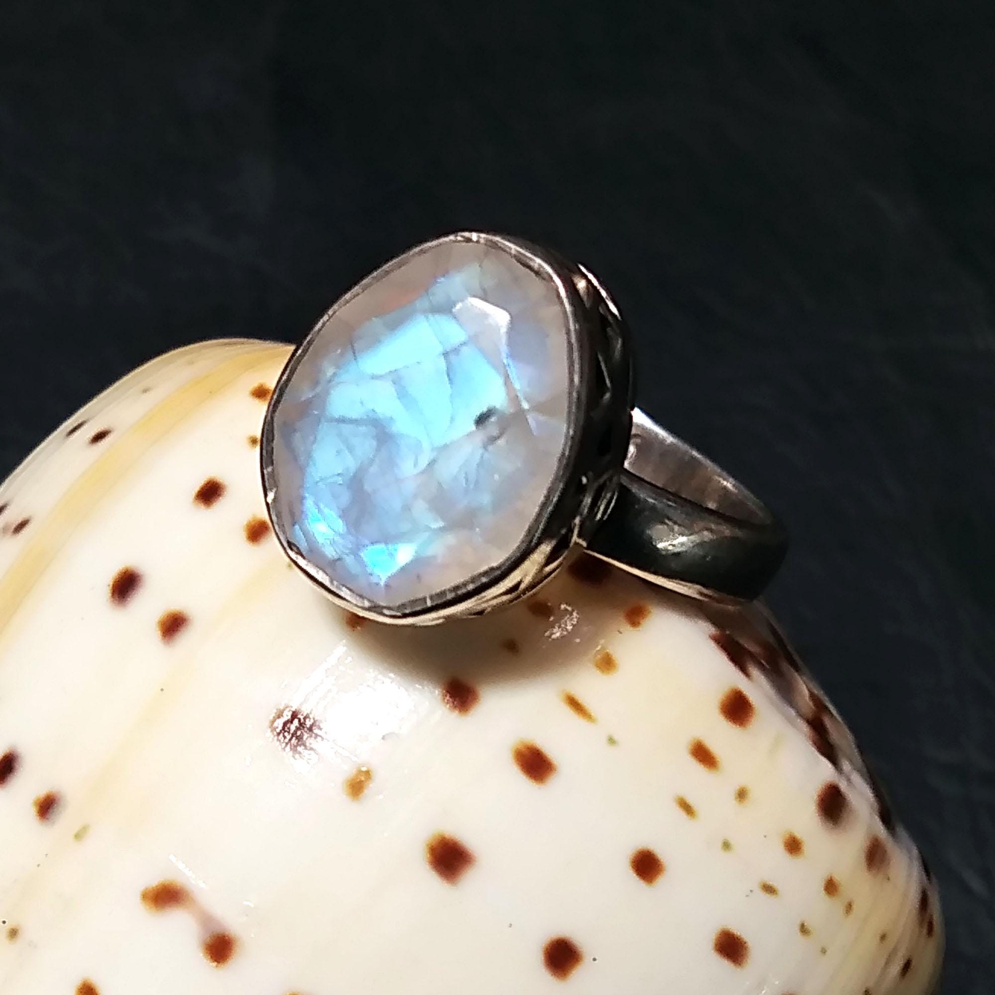 Rainbow Moonstone Faceted Ring, 925 Starling Silver Ring, Natural Gemstone Rainbow Moonstone Ring, With Nice Making Stylish Rings.