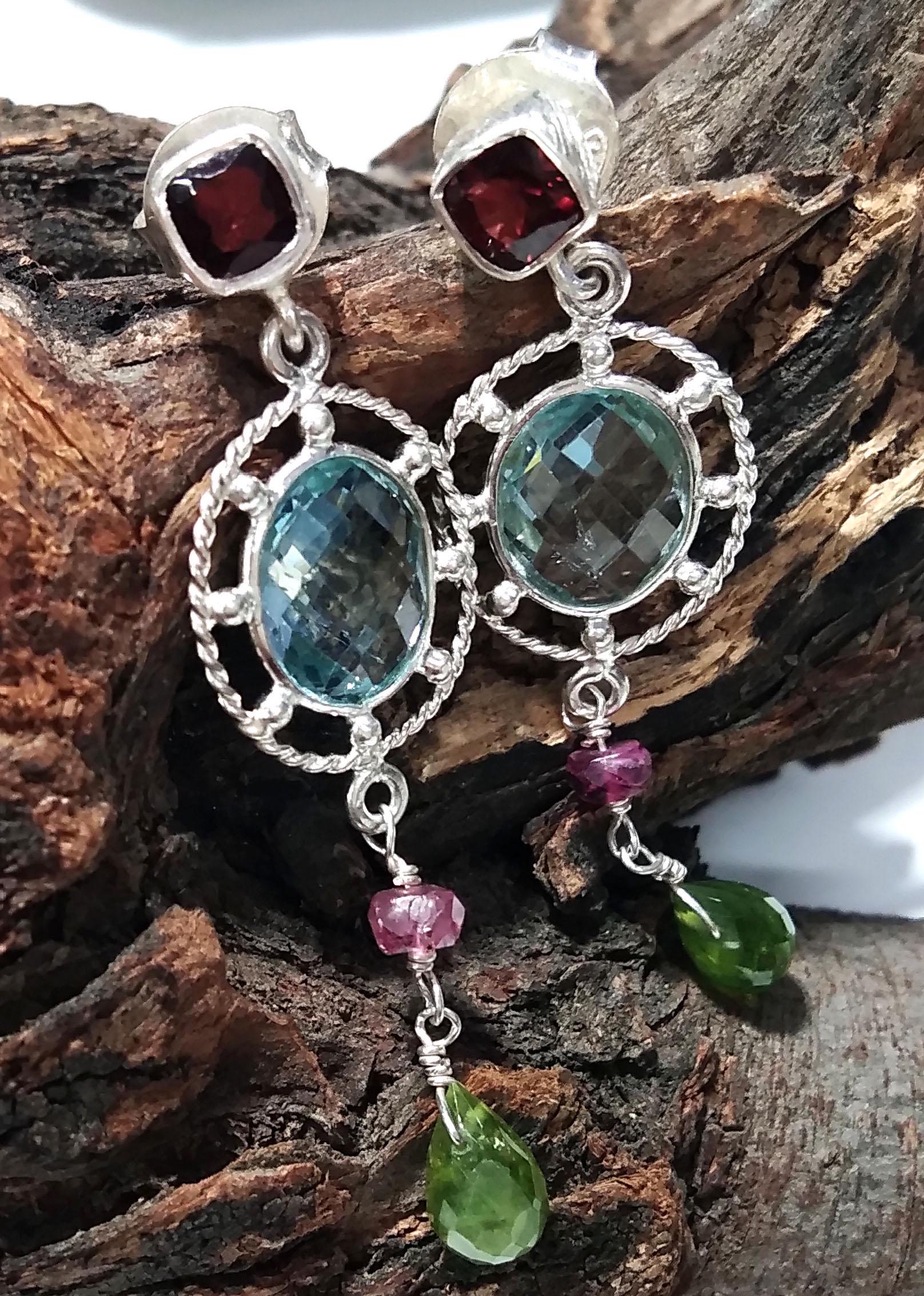 Blue Topaz Earring ! 925 Starling Silver Jewelry, Multi Gemstone Earring, Beautiful Nice Design Handmade Earring, For Gift Girls & Women.