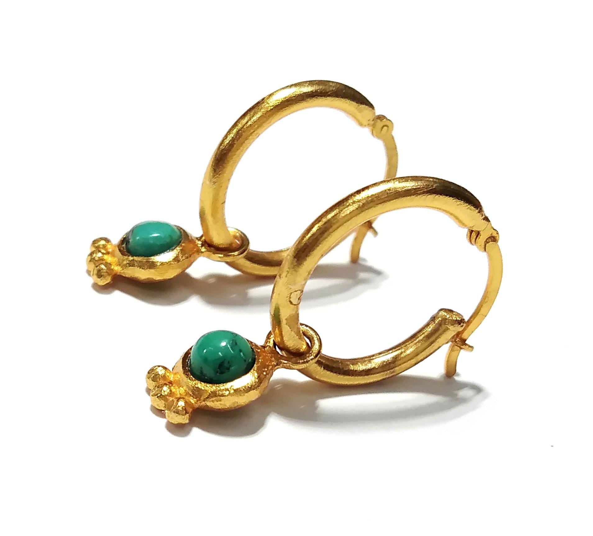 Natural Tibetan Turquoise Earring, 925 Solid Sterling Silver Gold Plated Earring, Tibetan Turquoise Hoop Earring, For Gift Birthday Earring