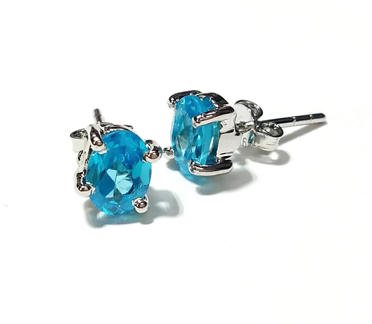 Blue Topaz Stud Earring, 925 Solid Starling Silver Earring Jewelry, Natural Blue Topaz Stone Oval Shape Stone Size 7x5mm Gift for Her Studs