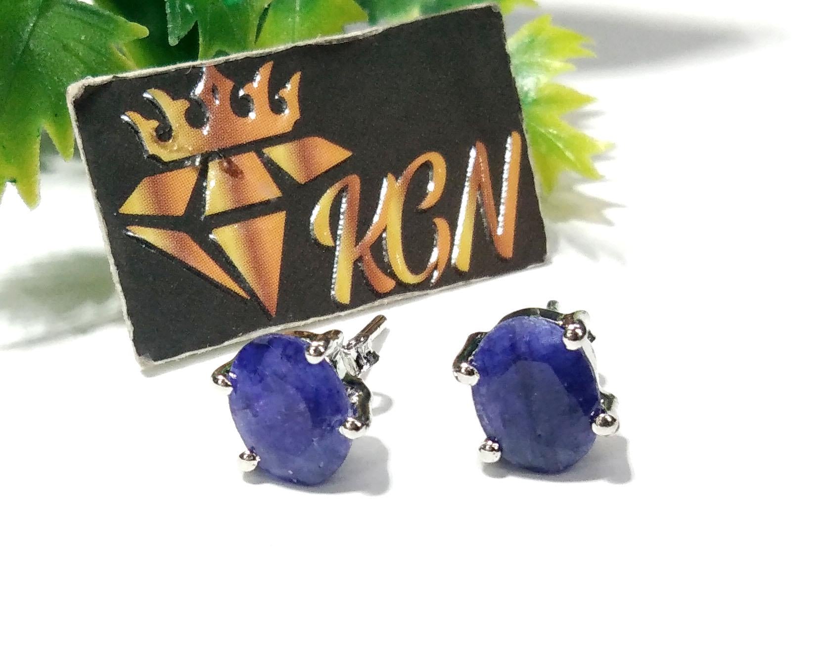 Blue Sapphire Stud Earrings, 925 Solid Silver Earring Jewelry, Sapphire Gemstone Oval Shape Stone Size 8x6mm Birthday Gift For Her Studs