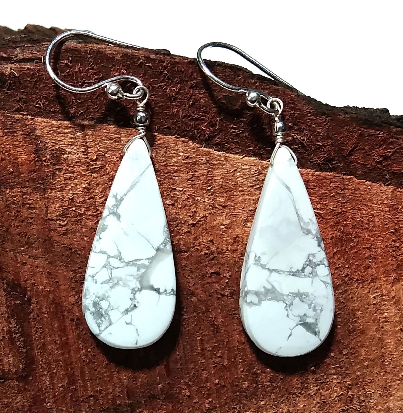Natural White Buffalo Gemstone Earring, Solid 925 Starling Silver Earring, Beautiful White Buffalo Stone Size 30x13mm Gift For Girls & Women