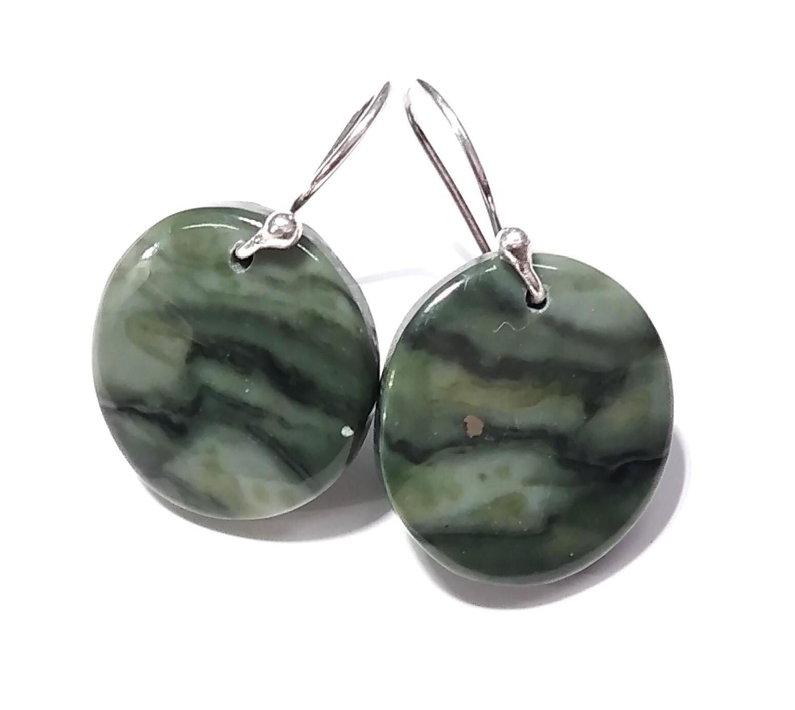 Green Zebra Jasper Gemstone Earring, Solid 925 Starling Silver Earring, Natural Zebra Jasper Stone Size 19x17mm Gift For Girls & Women