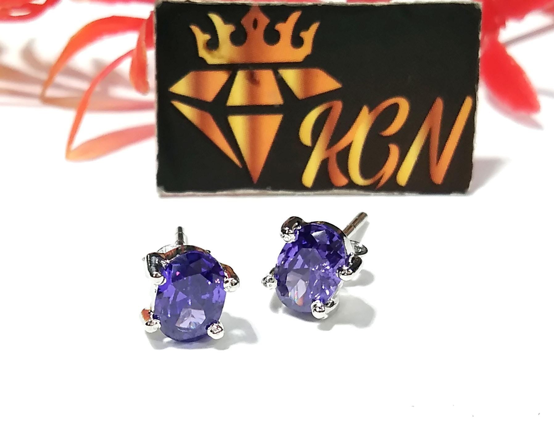 Iolite Sterling Silver Stud Earrings, 925 Solid Silver Earring Jewelry, Iolite Gemstone Oval Shape Stone Size 7x5mm Birthday Gift For Her