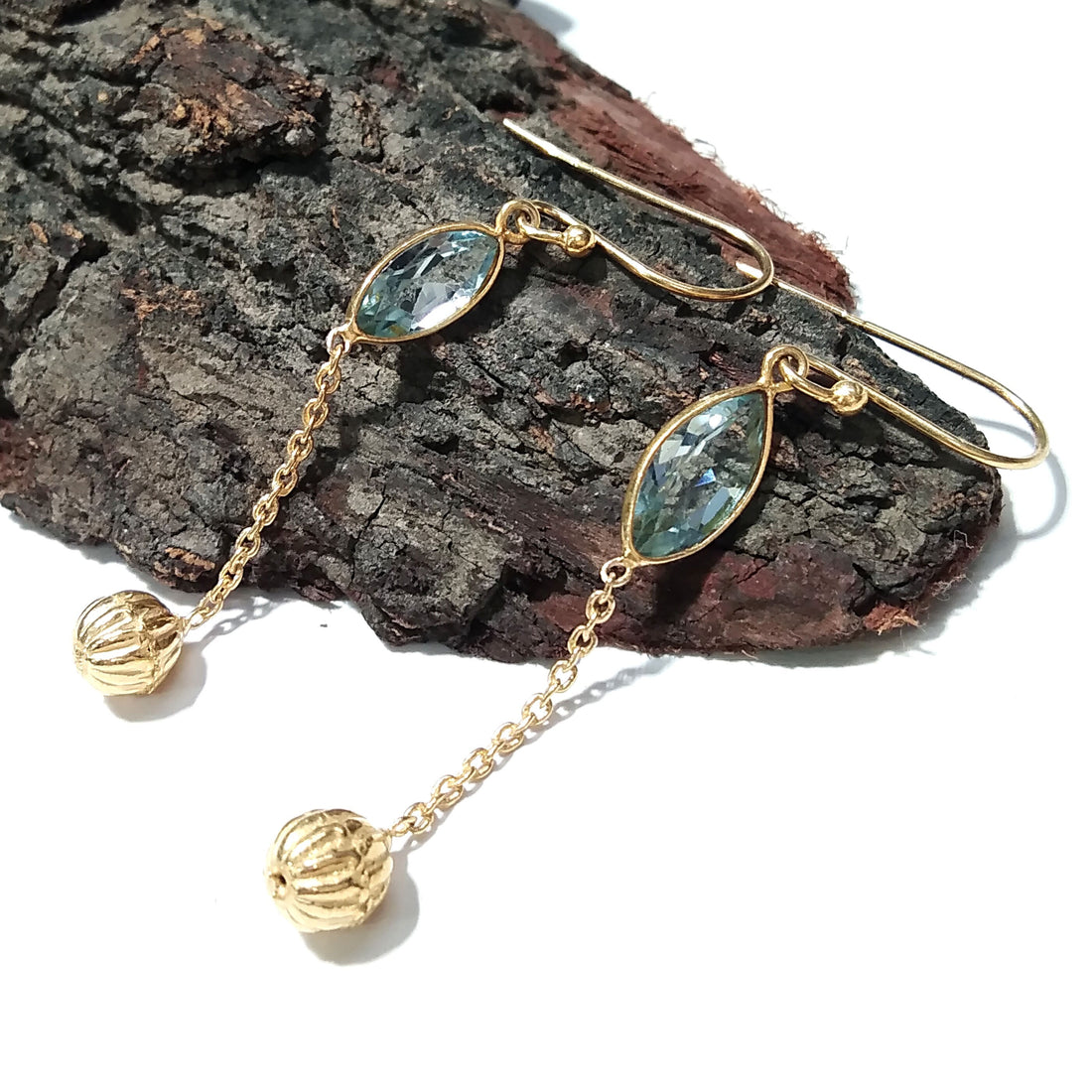 Natural Blue Topaz Gemstone Earring, 925 Sterling Silver Gold Plated Earring, Beautiful Design Blue Topaz Earring, For Gift Birthday Earring