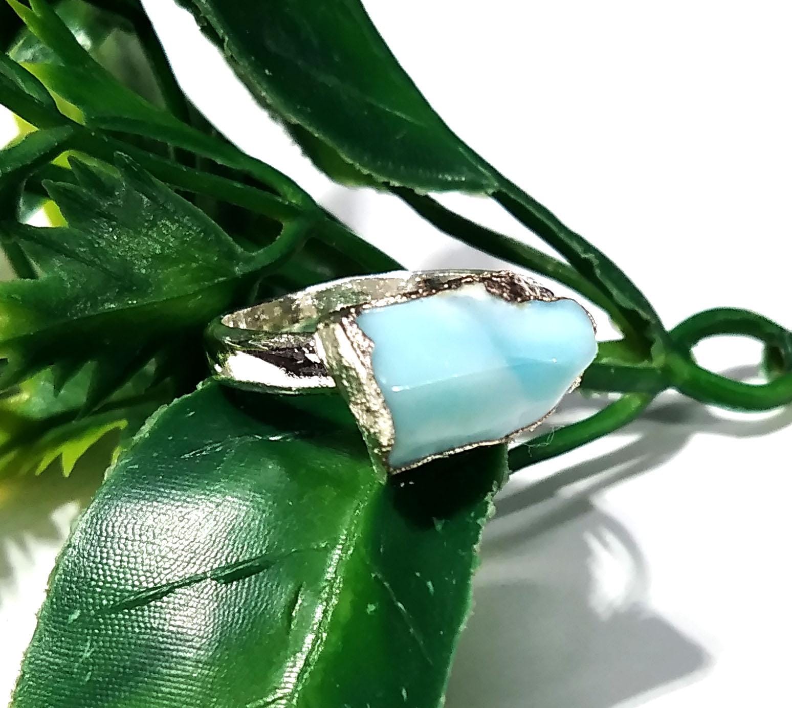Natural Raw Larimar Rough Gemstone Ring, 925 Solid Sterling Silver Ring, Larimar Stone Size 12x8mm Handmade Ring, Gift Wedding Ring Jewelry