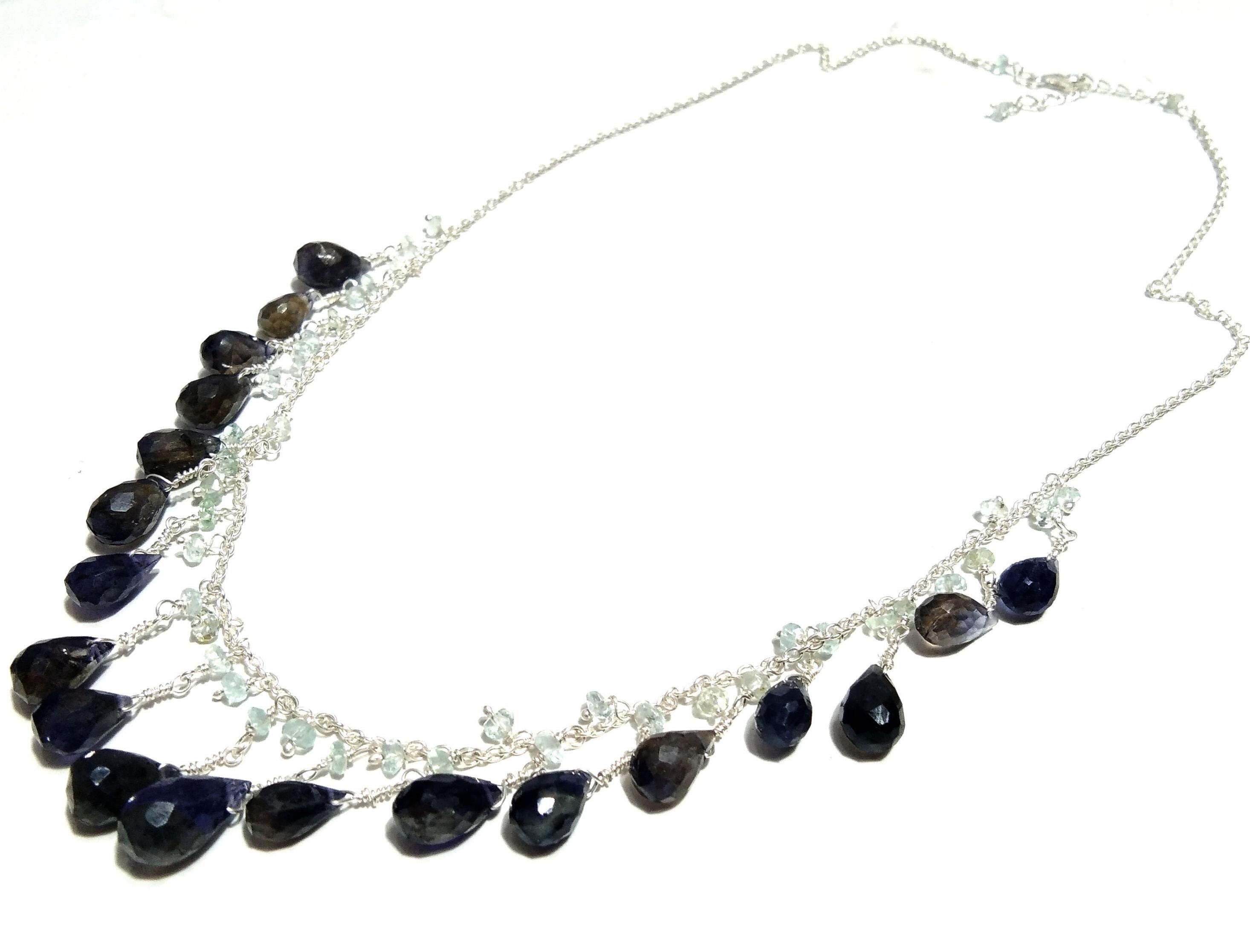 Natural Iolite Drop's Stone Chain Necklace Jewelry, 925 Starling Silver Chain Necklace, Top Color Iolite Gift Necklace, For Girls & Women