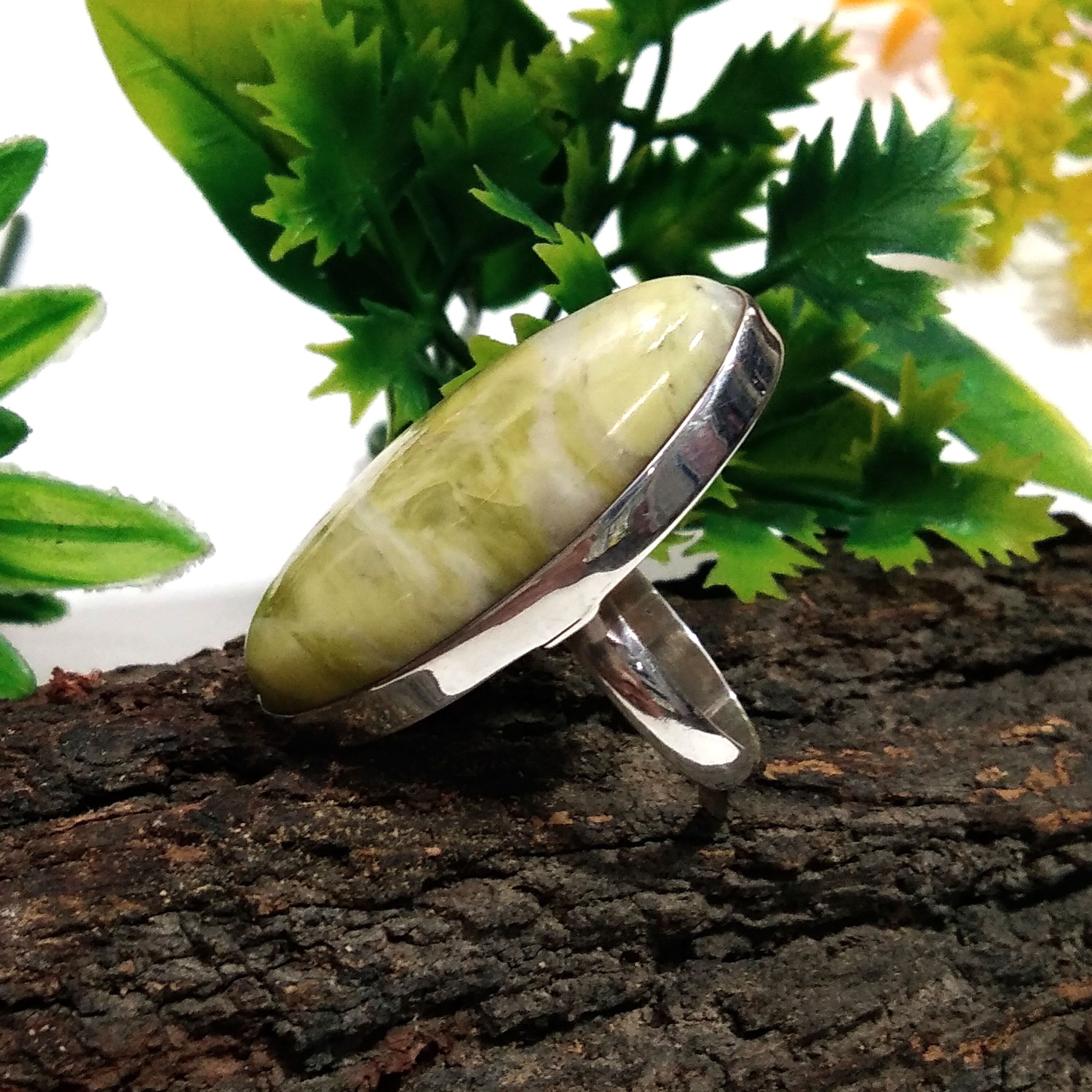 Natural Green Opal Gemstone Ring, 925 Starling Silver Ring, Jewelry Stone Size 35x19 mm Statement Ring, Gift Wedding Ring, Birthday Ring