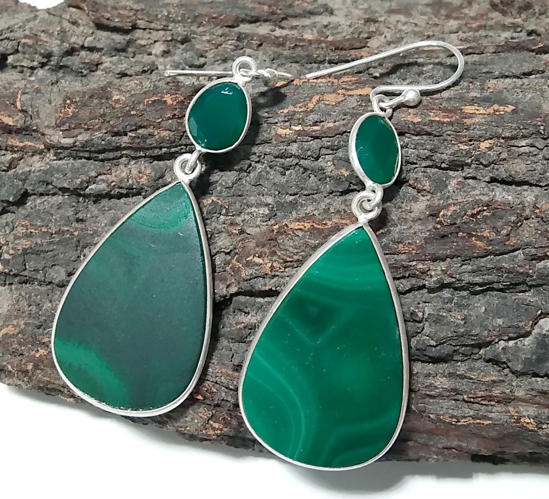 Malachite And Green Onyx Stone Earring, 925 Starling Silver Earring, Natural Malachite Stone Handmade Gift Women Bridesmaid Earring Stone