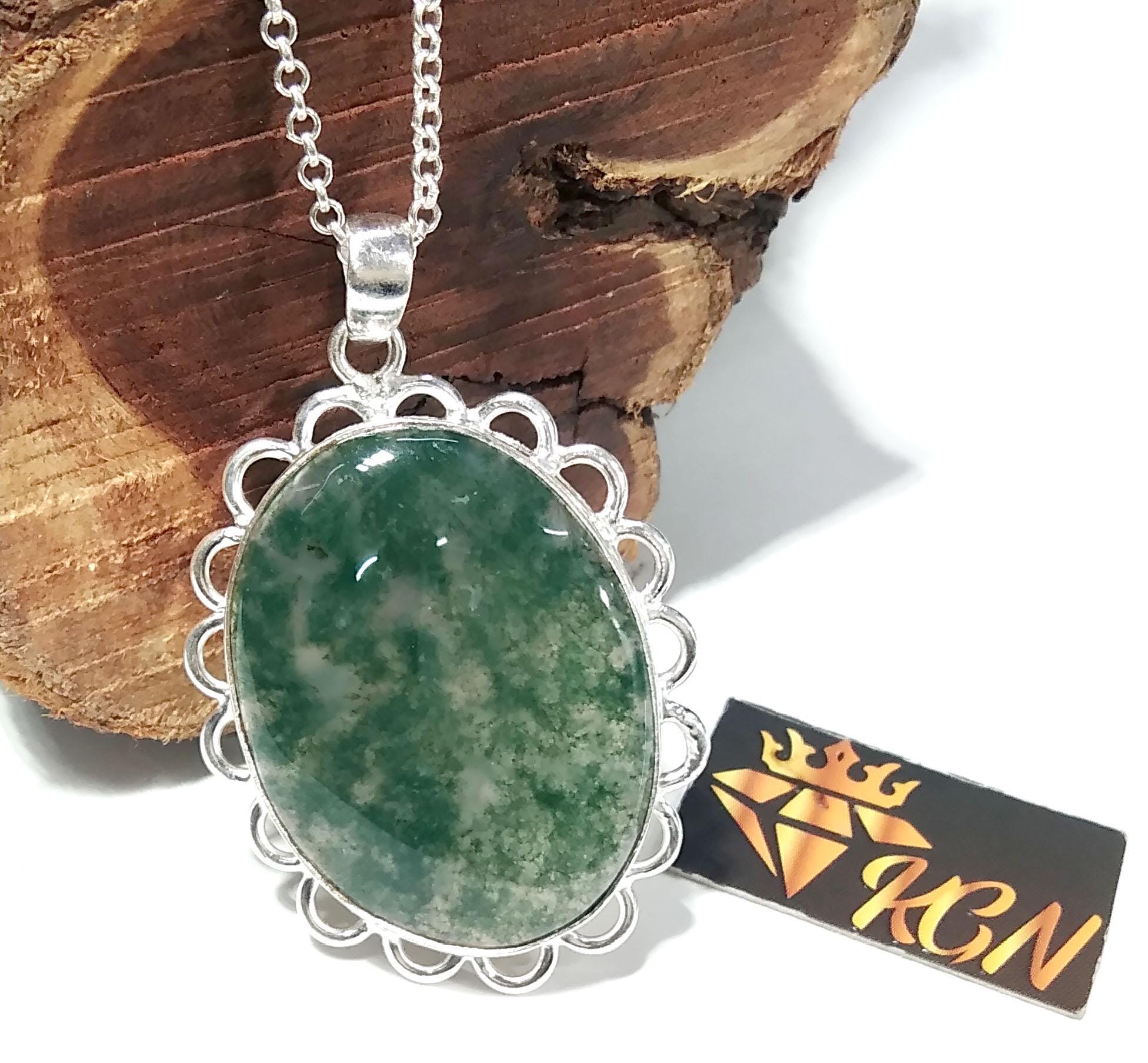 Moss Agate Gemstone Pendant, 925 Sterling Silver Pendant, Stylish Nice Handmade Silver Chain Pendant, Natural Moss Agate Stone Gift Pendant
