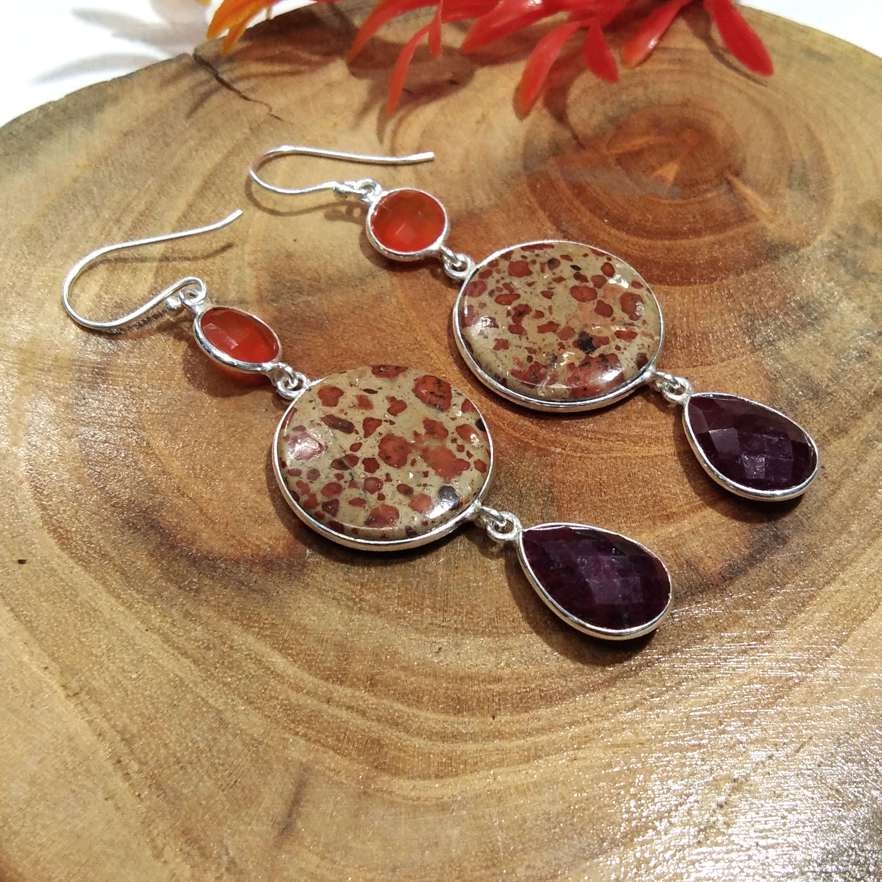 Natural Asteroid Jasper, Red Ruby Gemstone Earring, 925 Solid Starling Silver Earring, Handmade Silver Jewelry, Jasper Stone Gift Earring