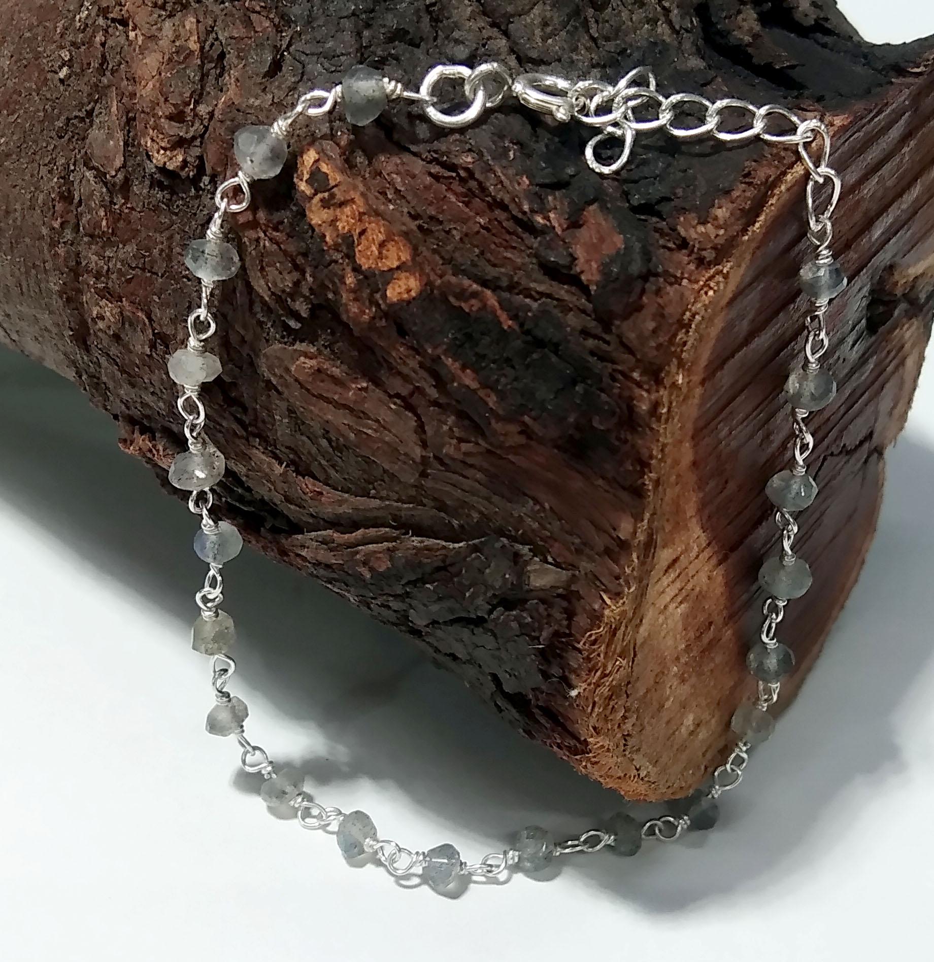 Natural Labradorite Faceted Stone Bracelet, 925 Sterling Silver Jewelry Good Quality Labradorite Bracelet 8 inches Gift For Girls & Women.