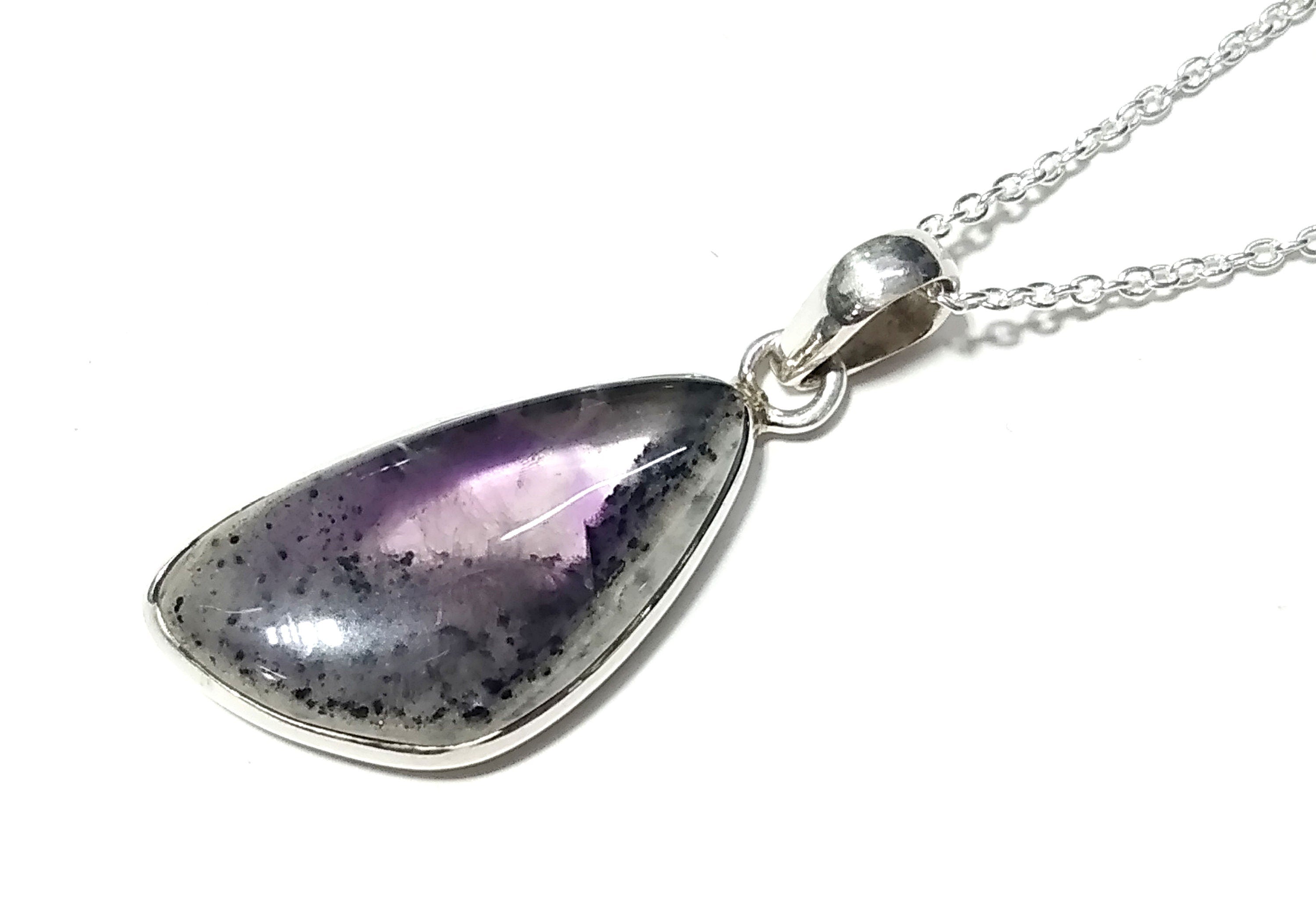 Natural Amethyst Gemstone Pendant Chain Necklace, 925 Sterling Silver Pendant Jewelry, Silver Close back Handmade Pendant Gift Birthstone