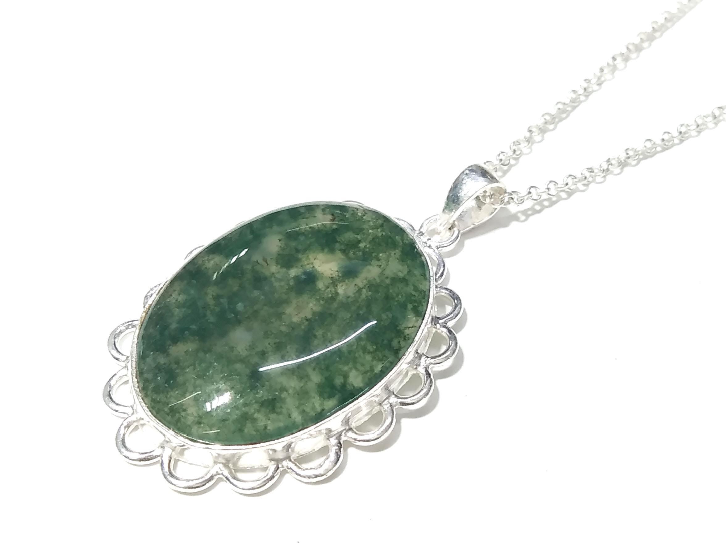 Moss Agate Gemstone Pendant, 925 Sterling Silver Pendant, Stylish Nice Handmade Silver Chain Pendant, Natural Moss Agate Stone Gift Pendant
