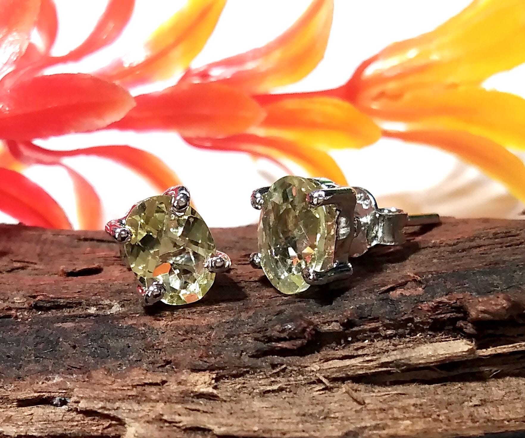 Lemon Quartz Silver Stud Earrings, 925 Starling Silver Stud Earring, Natural Lemon Quartz  Stud Earrings, Screw Back/Push Back Earrings Gift