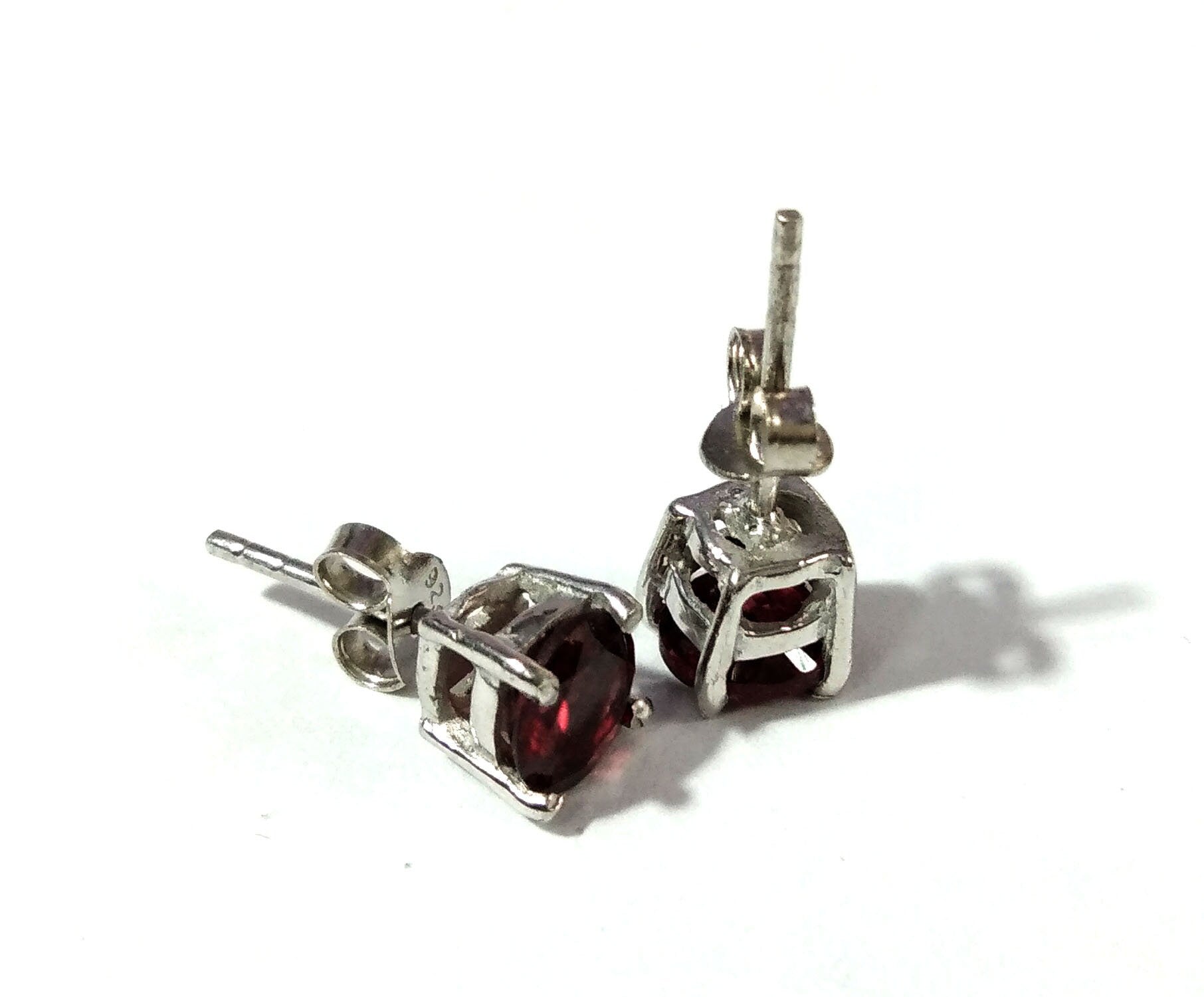 Garnet Stud Earrings, 925 Solid Starling Silver Earring Jewelry Natural Red Garnet Gemstone Round Shape Stone Size 6x6mm Gift for Her, Studs