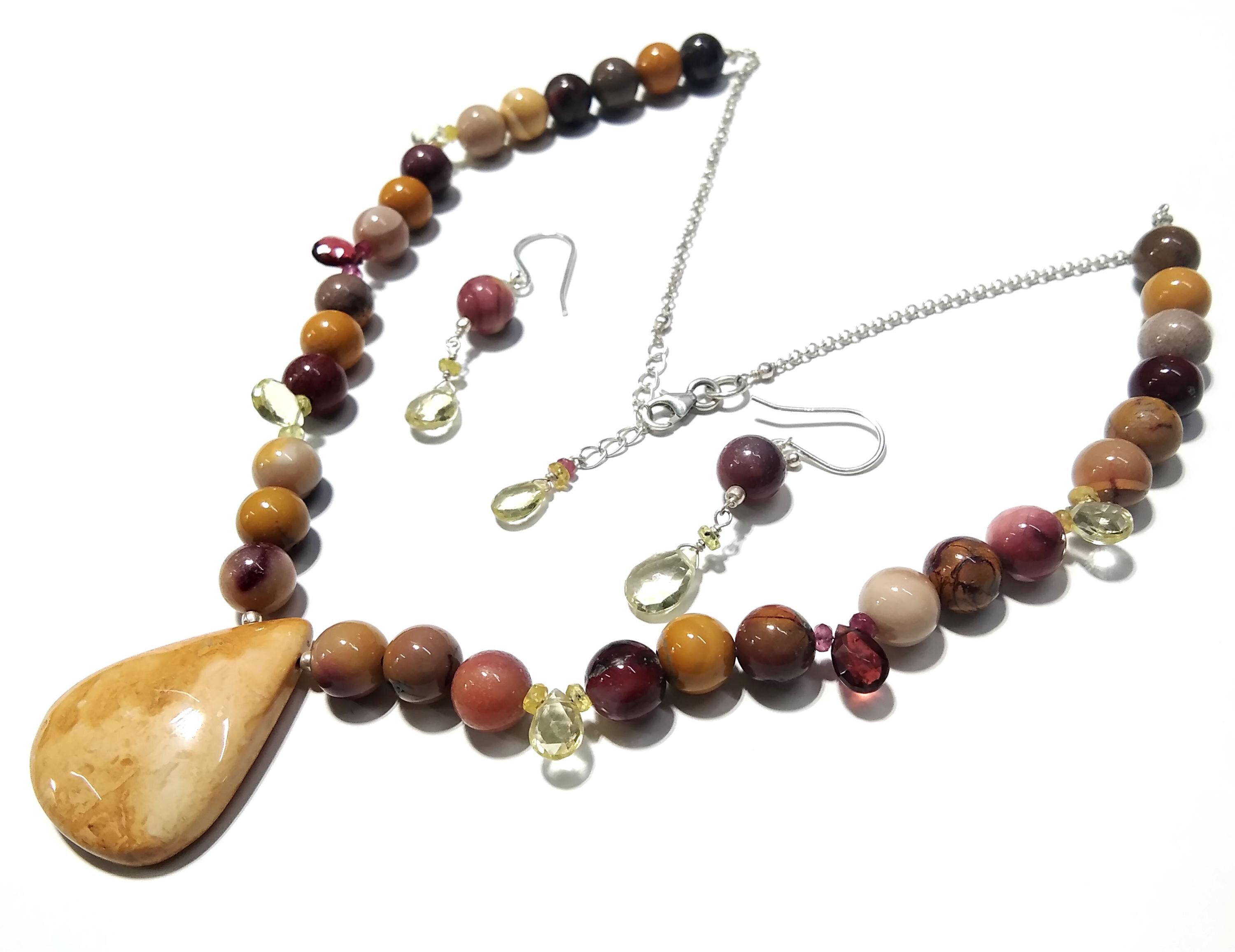 Very Good Natural Mookaite/Lemon Quartz Stone Beads Necklace Set Jewelry, 925 Sterling Silver Necklace Beaded Necklace Statement For Gift