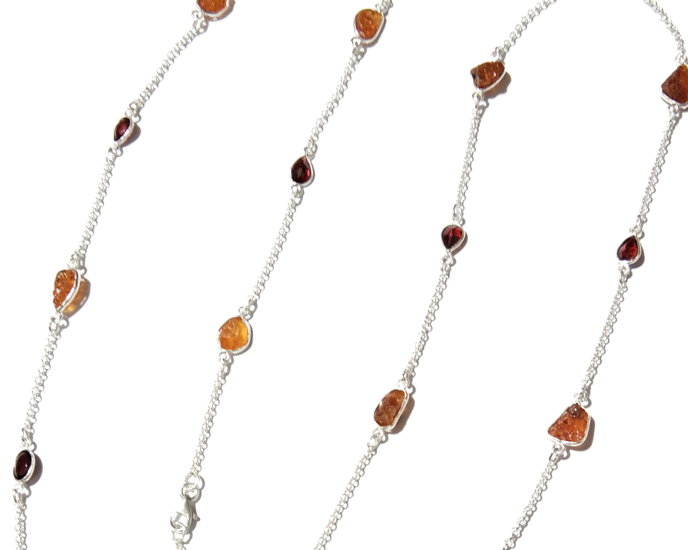 Beautiful Log Necklace 100% Natural Gemstone Yellow Garnet Rough & Garnet Faceted Log Bezel Necklace With 925 Starling Silver Length 36 inch